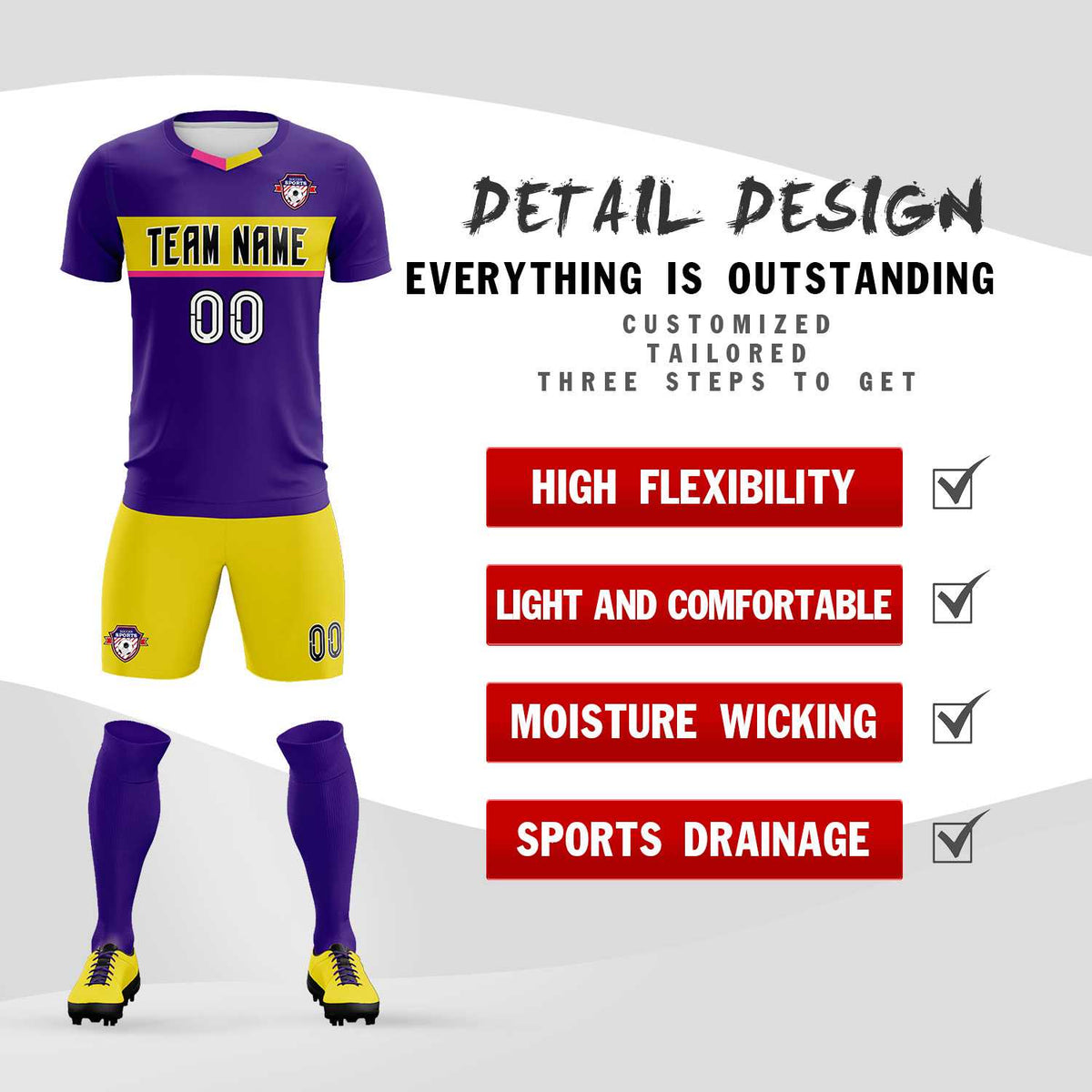 Custom Purple Classic Sports kit Football Shirt Jersey