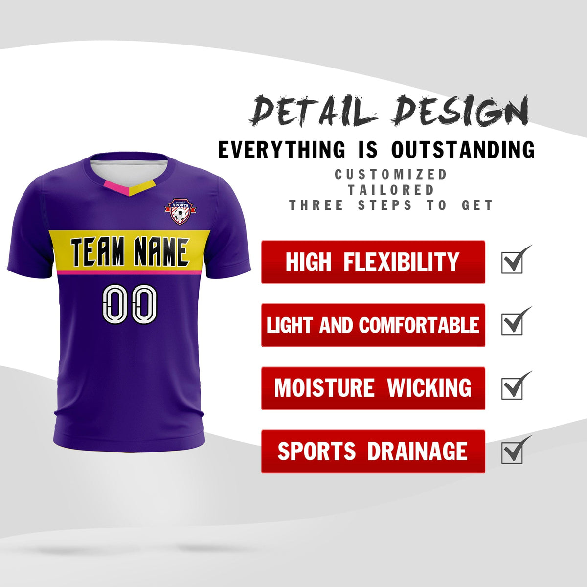 Custom Purple Classic Sports kit Football Shirt Jersey