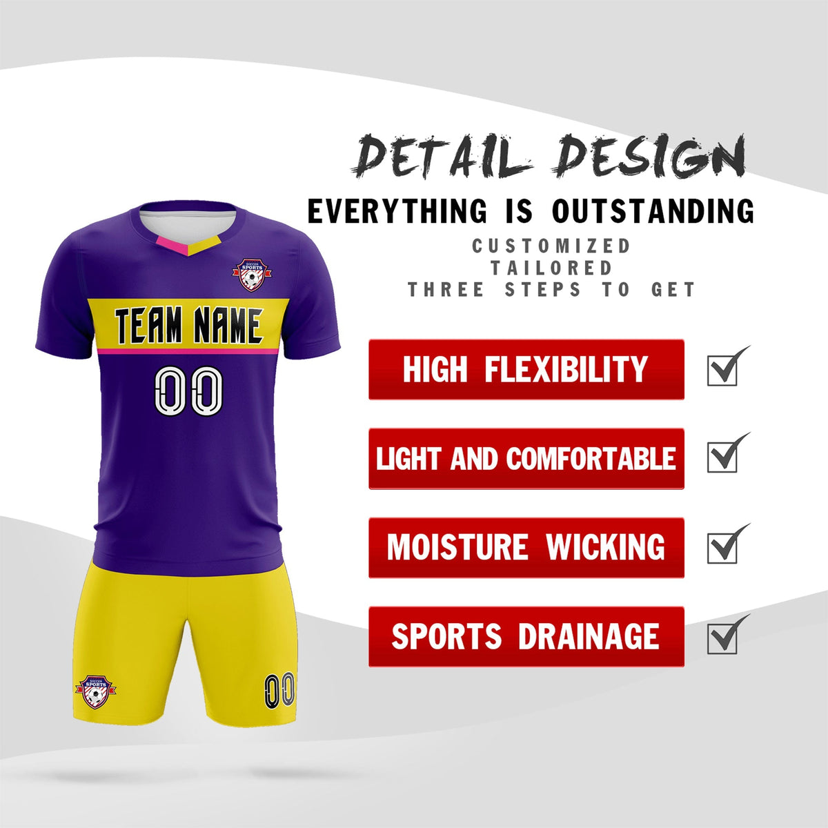 Custom Purple Classic Sports kit Football Shirt Jersey