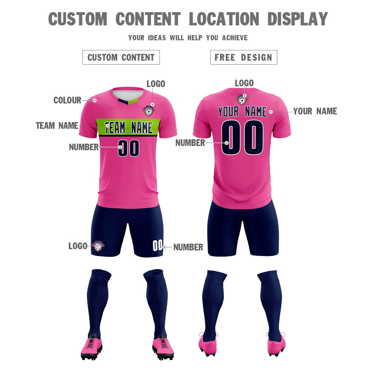 Custom Pink Classic Sports kit Football Shirt Jersey