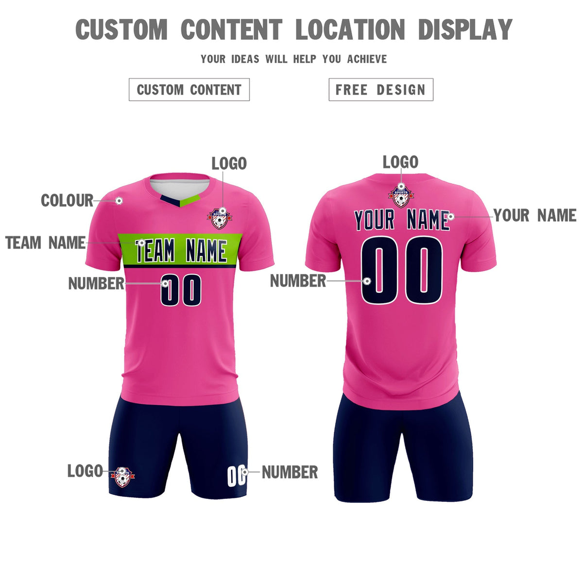 Custom Pink Classic Sports kit Football Shirt Jersey