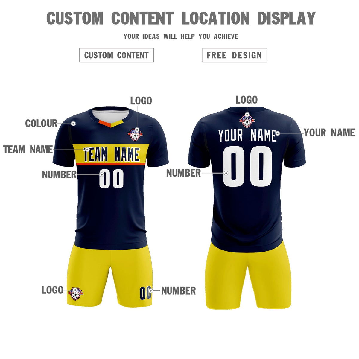 Custom Navy Classic Sports kit Football Shirt Jersey
