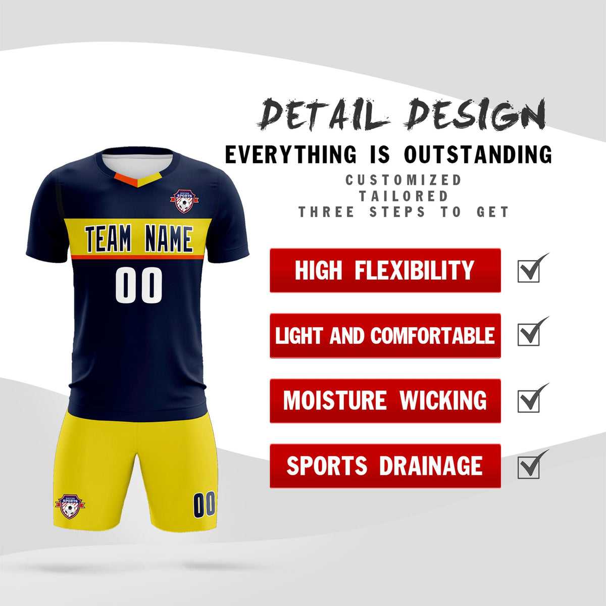 Custom Navy Classic Sports kit Football Shirt Jersey