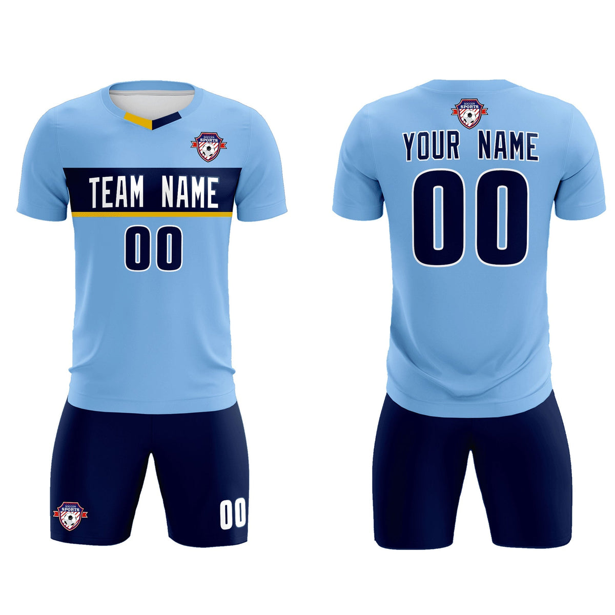 Custom Light Blue Classic Sports kit Football Shirt Jersey