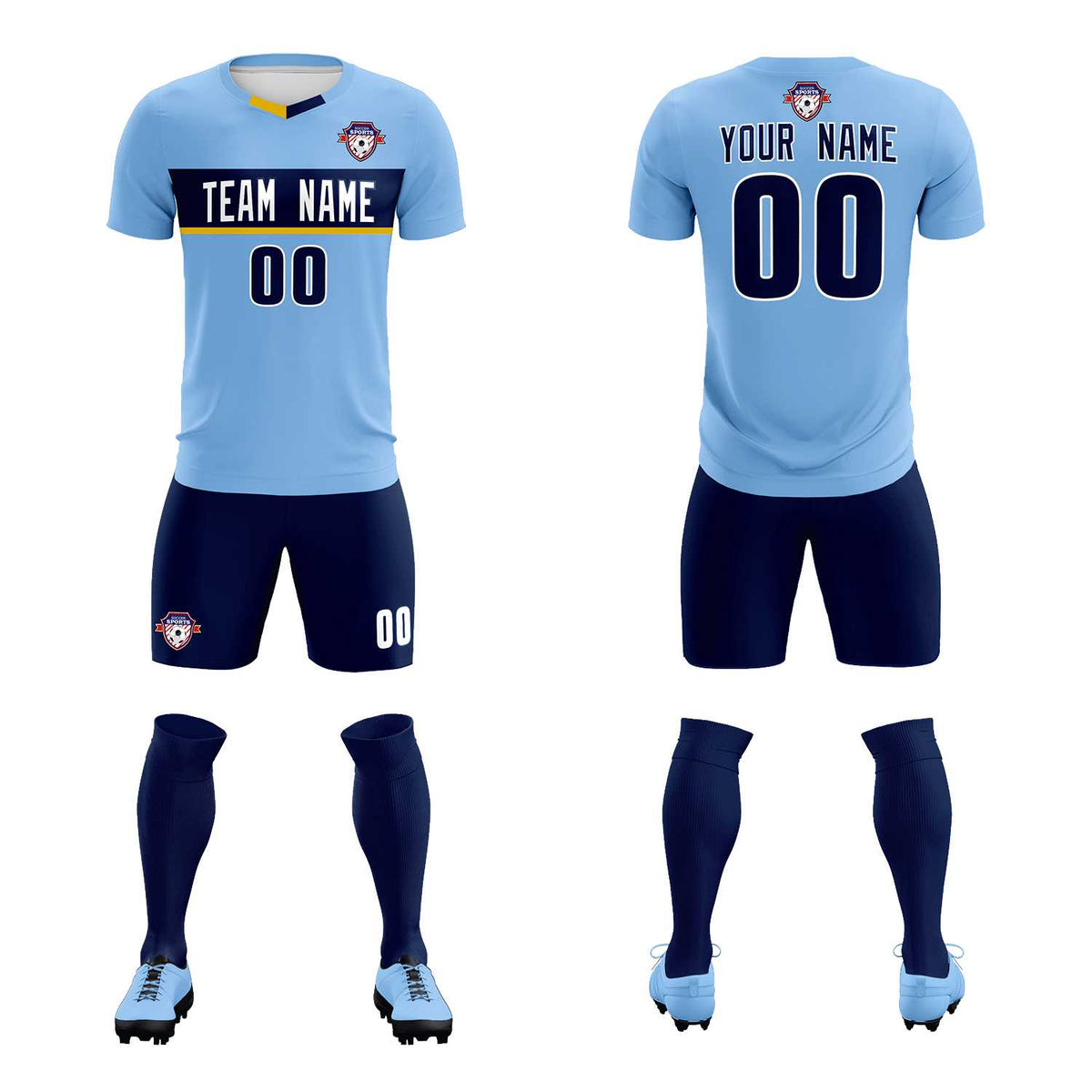 Custom Light Blue Classic Sports kit Football Shirt Jersey