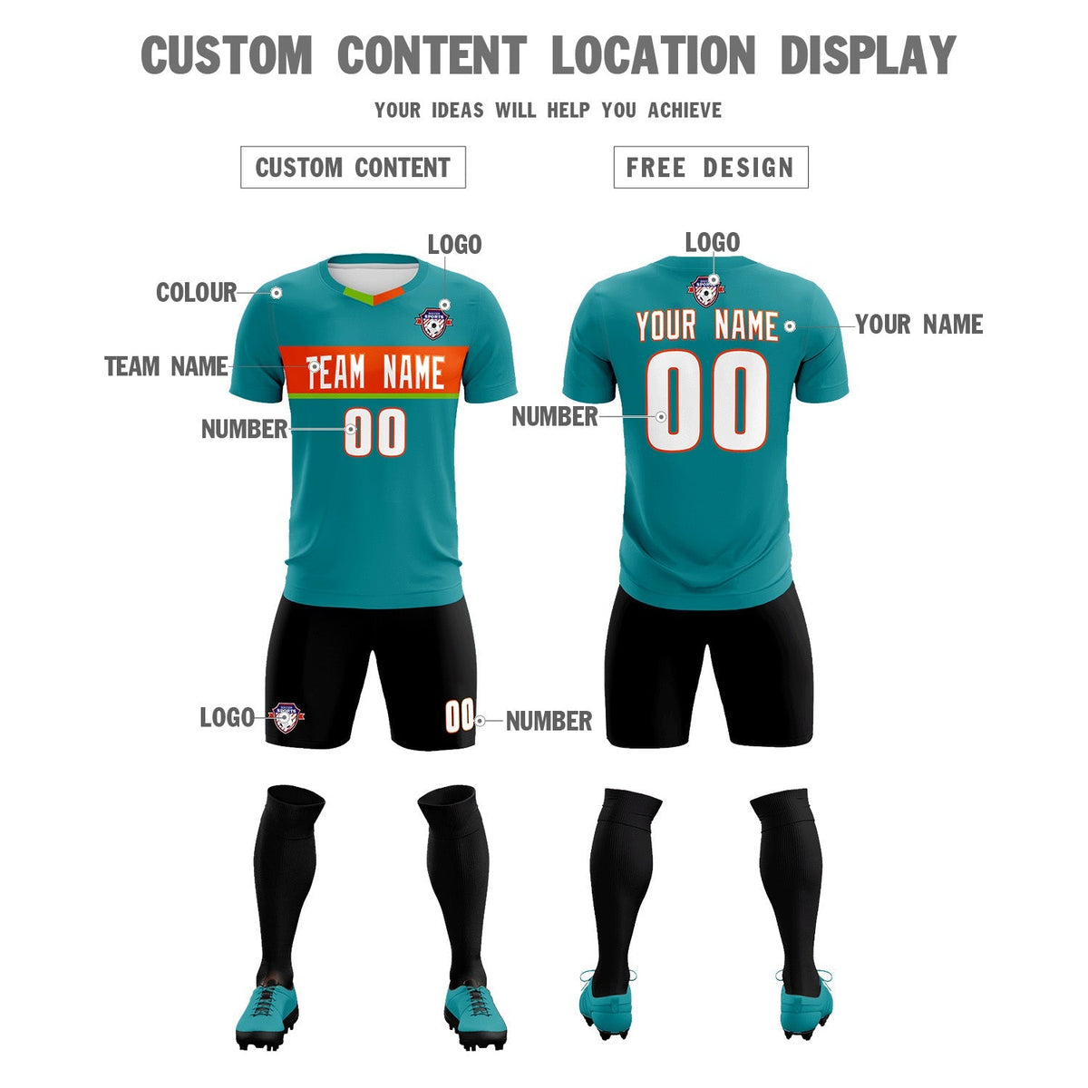 Custom Aqua Classic Sports kit Football Shirt Jersey