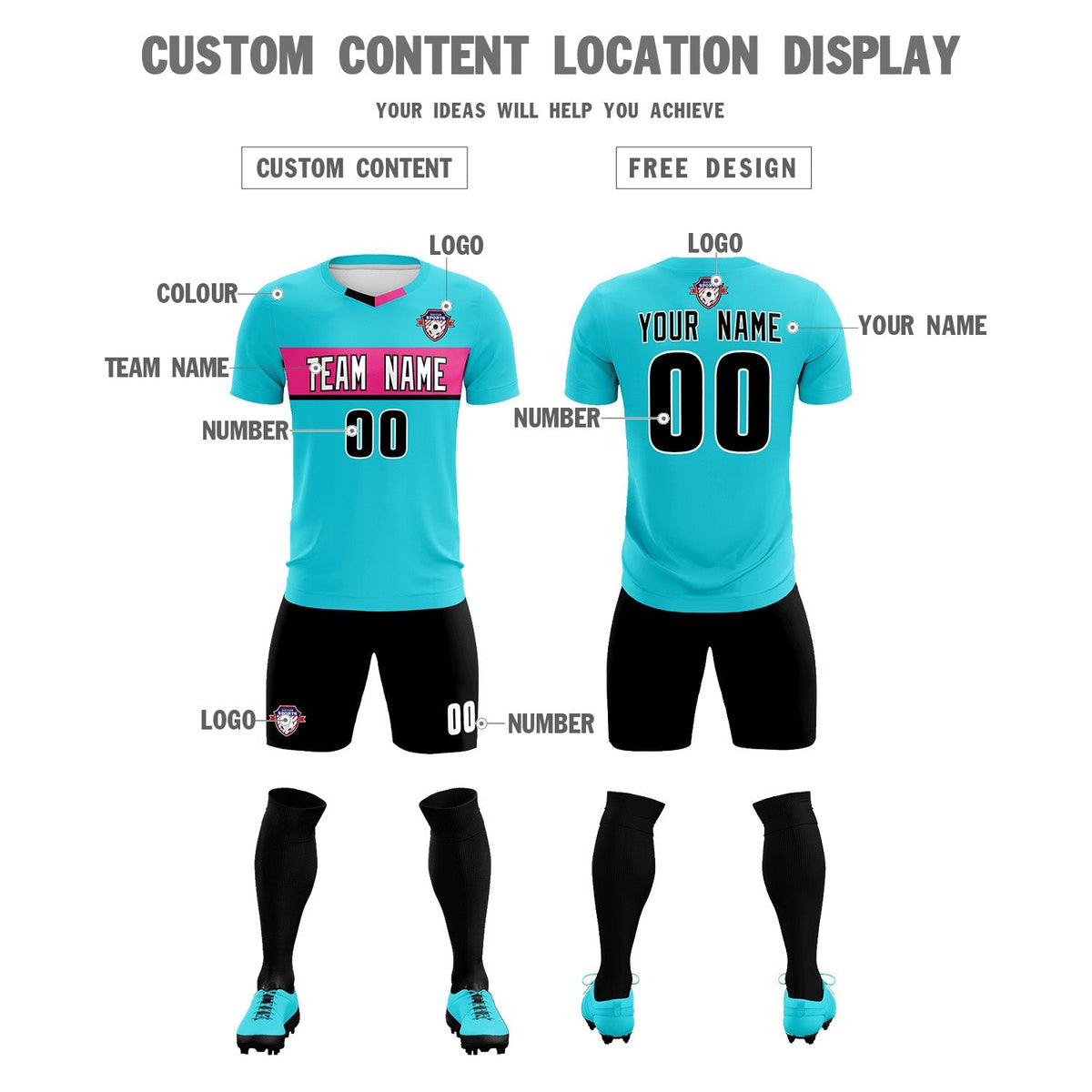 Custom Sky Blue Classic Sports kit Football Shirt Jersey