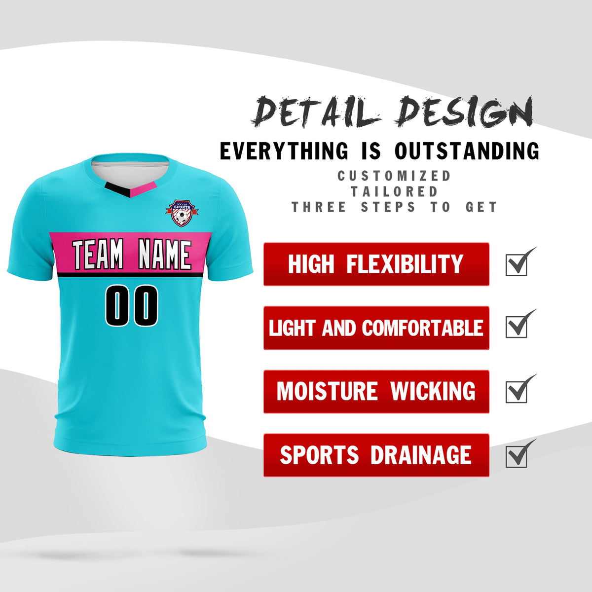 Custom Sky Blue Classic Sports kit Football Shirt Jersey