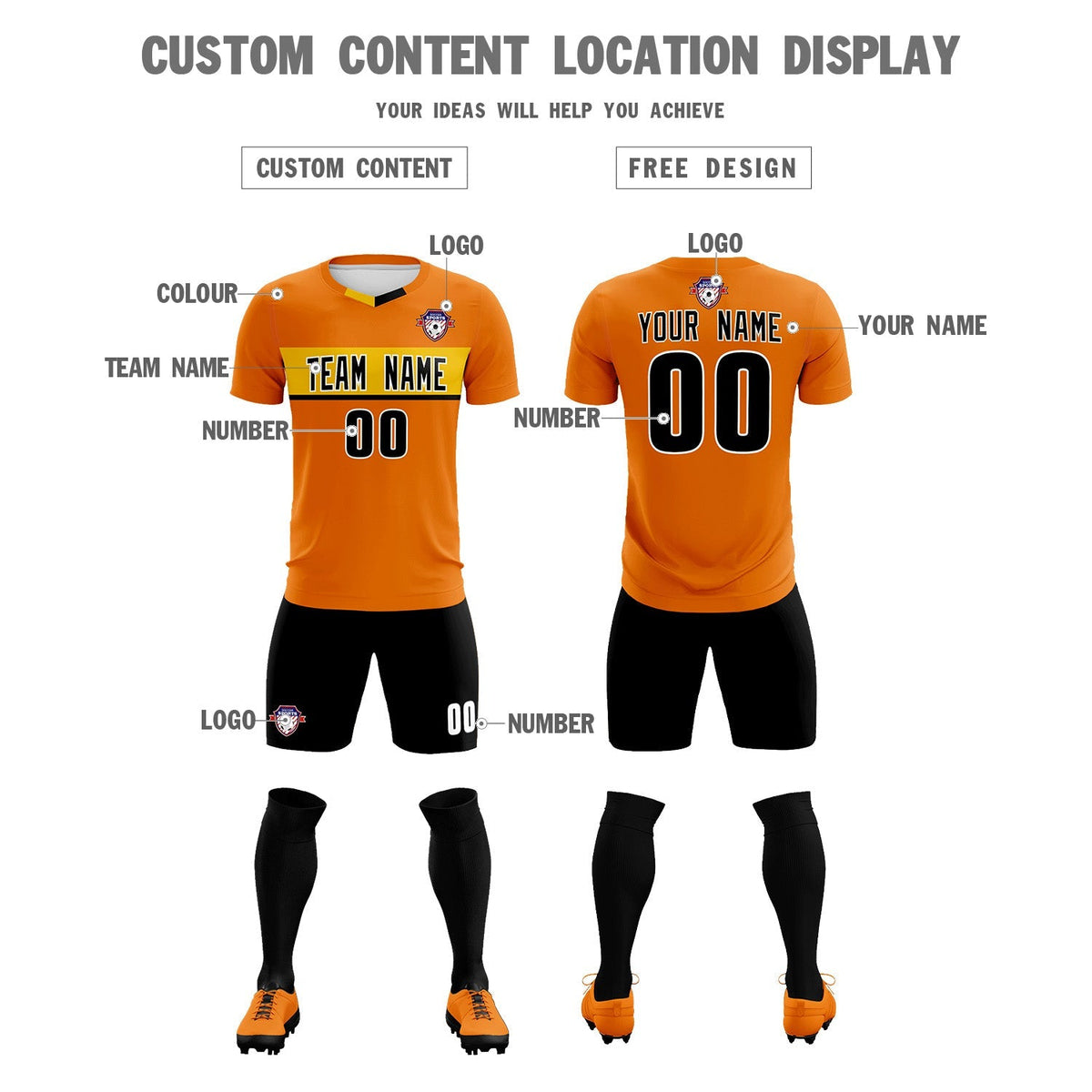 Custom Orange Classic Sports kit Football Shirt Jersey