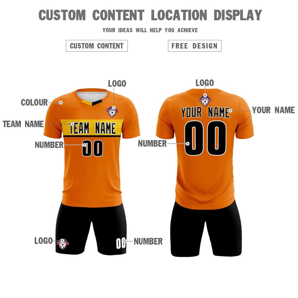 Custom Orange Classic Sports kit Football Shirt Jersey