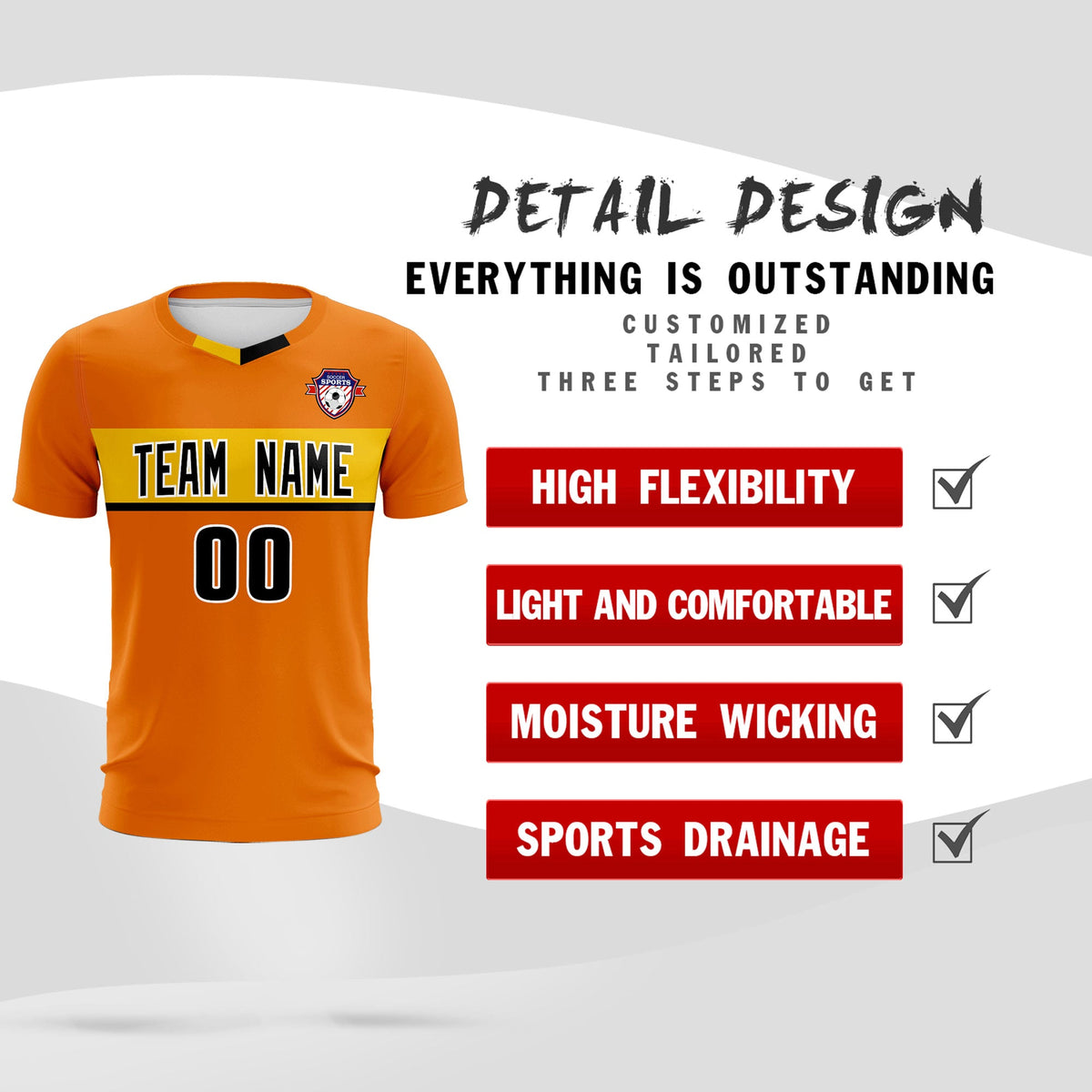 Custom Orange Classic Sports kit Football Shirt Jersey