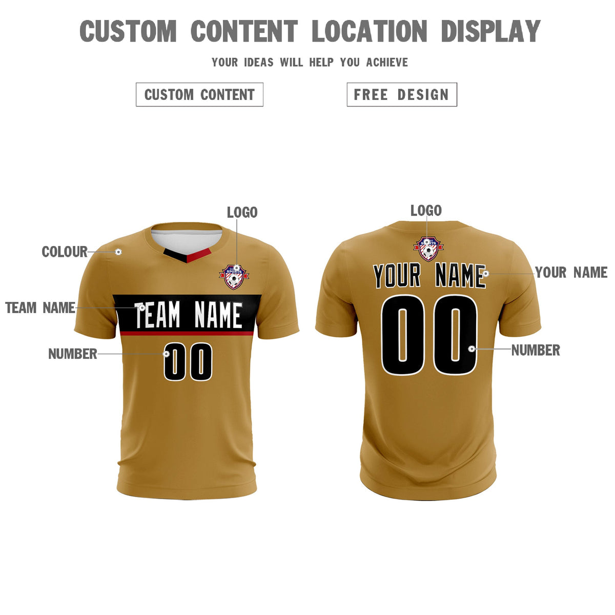 Custom Old Gold Classic Sports kit Football Shirt Jersey