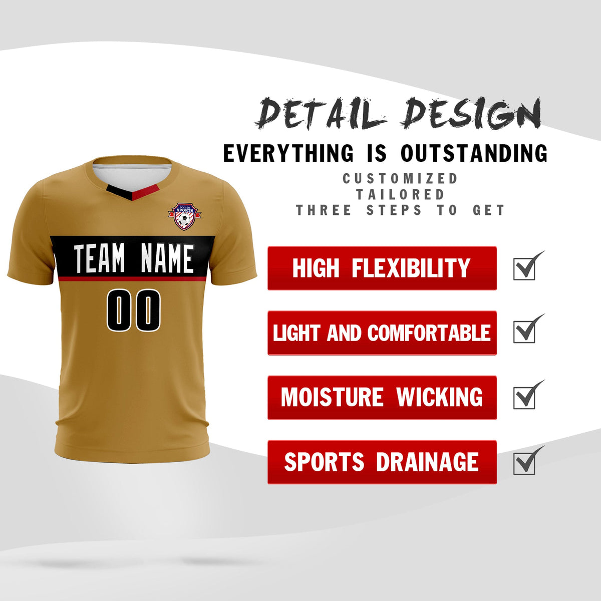Custom Old Gold Classic Sports kit Football Shirt Jersey