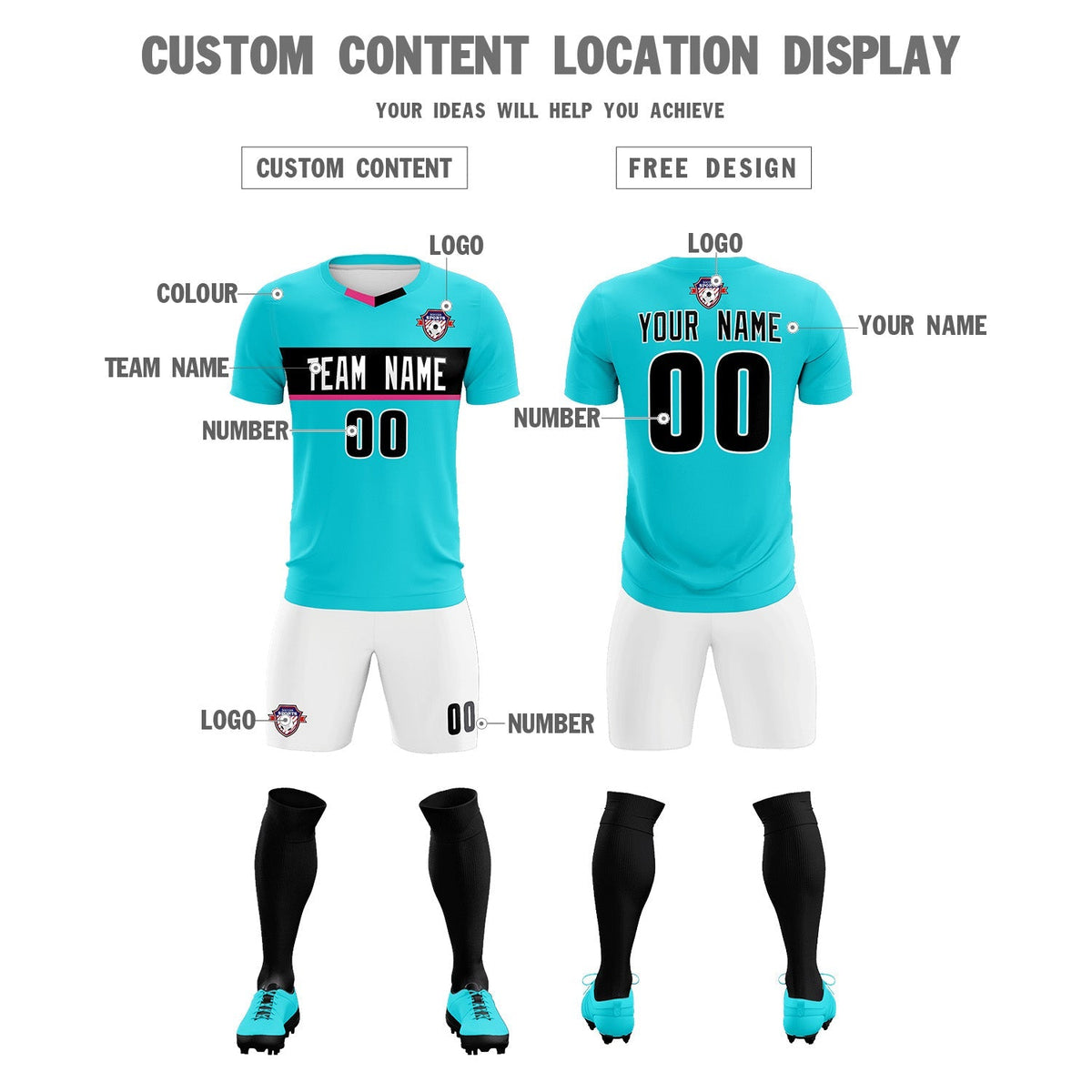 Custom Sky Blue Classic Sports kit Football Shirt Jersey