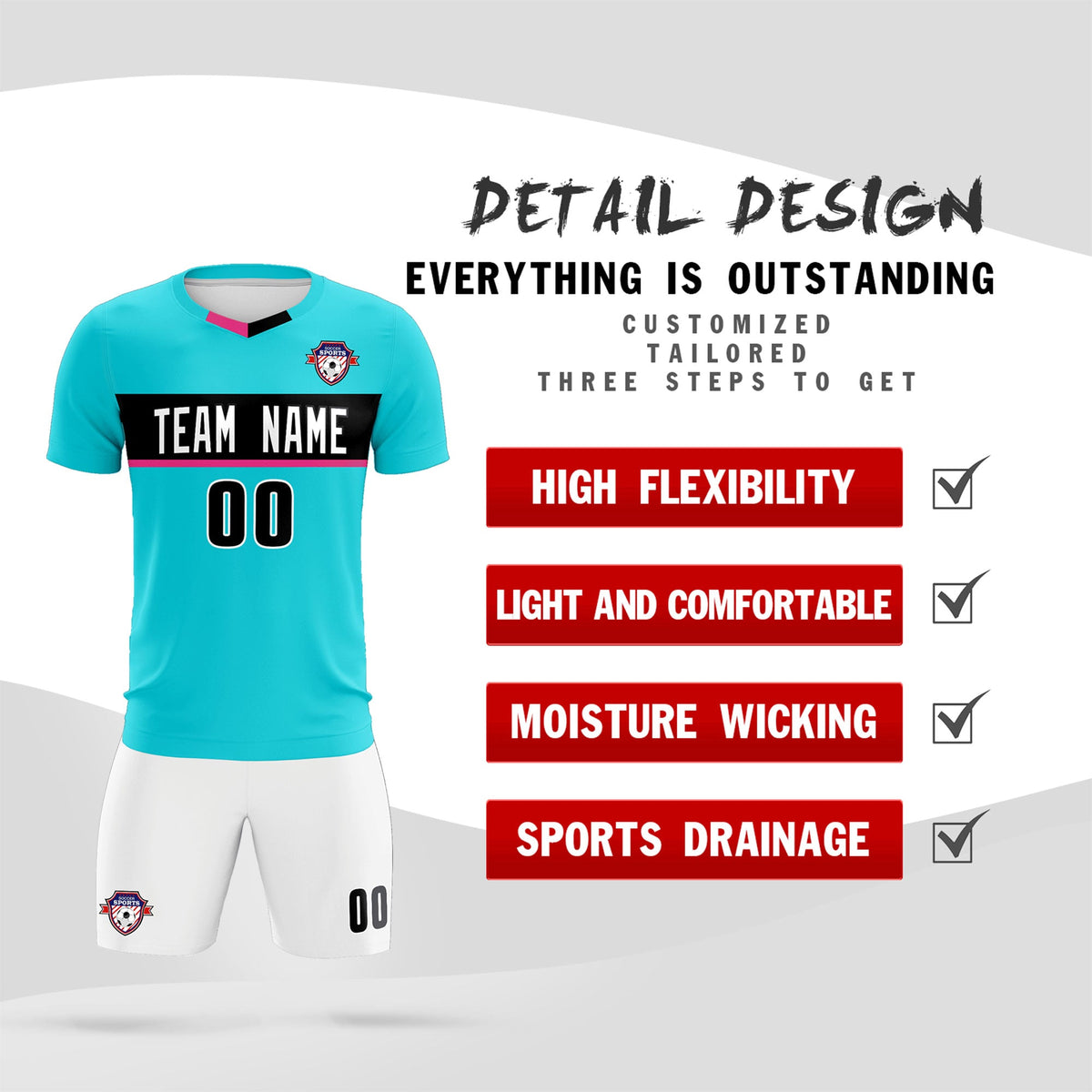 Custom Sky Blue Classic Sports kit Football Shirt Jersey