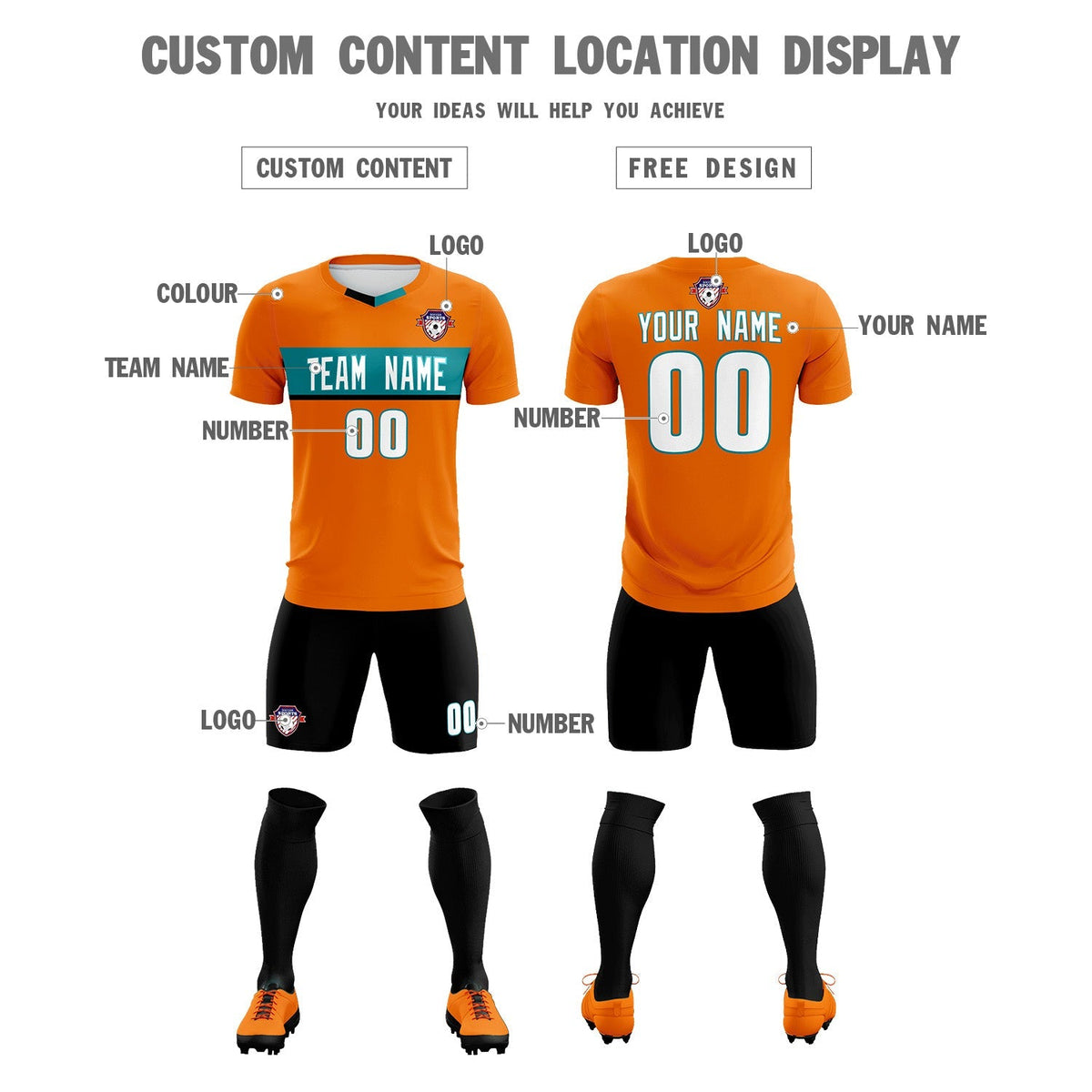 Custom Orange Classic Sports kit Football Shirt Jersey