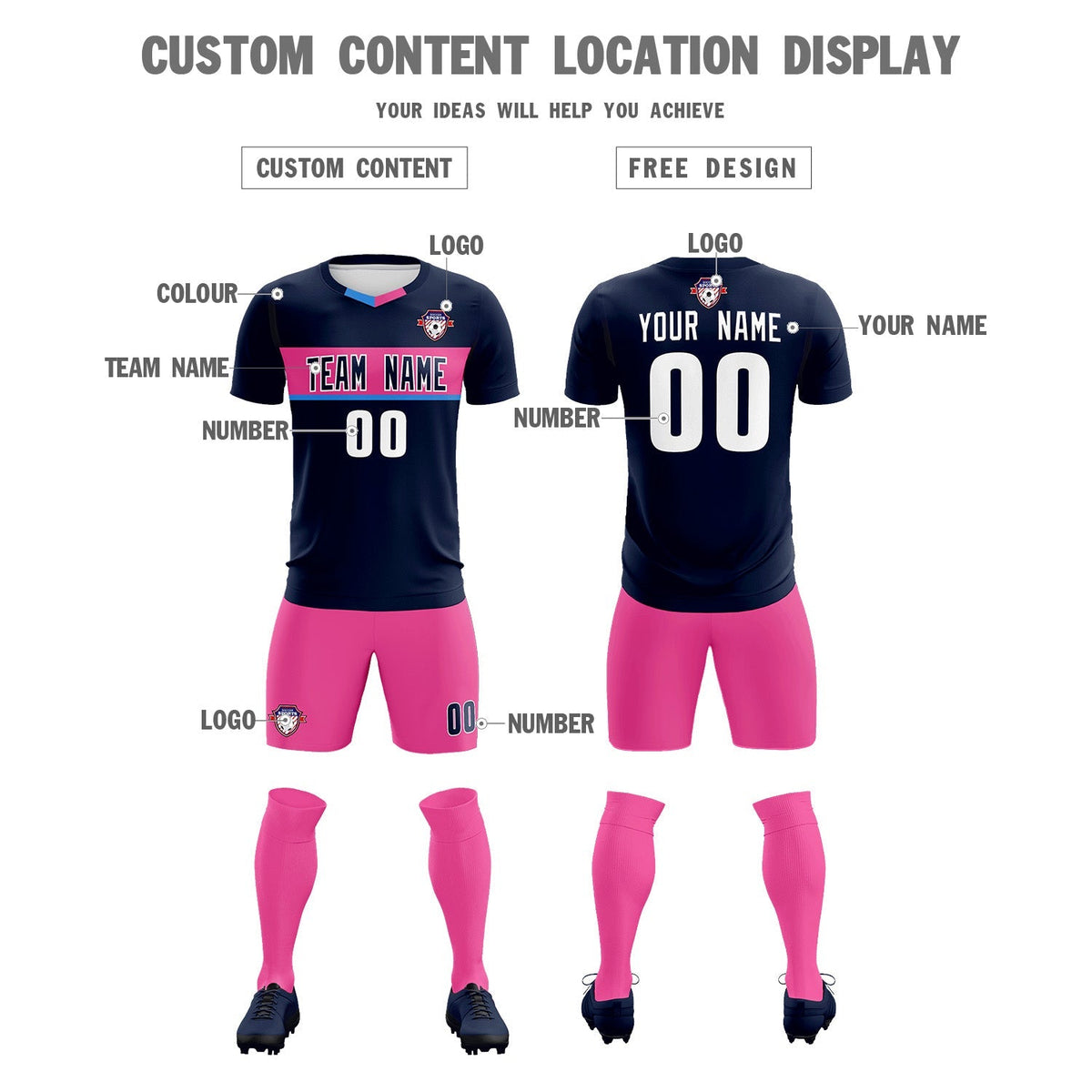 Custom Navy Classic Sports kit Football Shirt Jersey