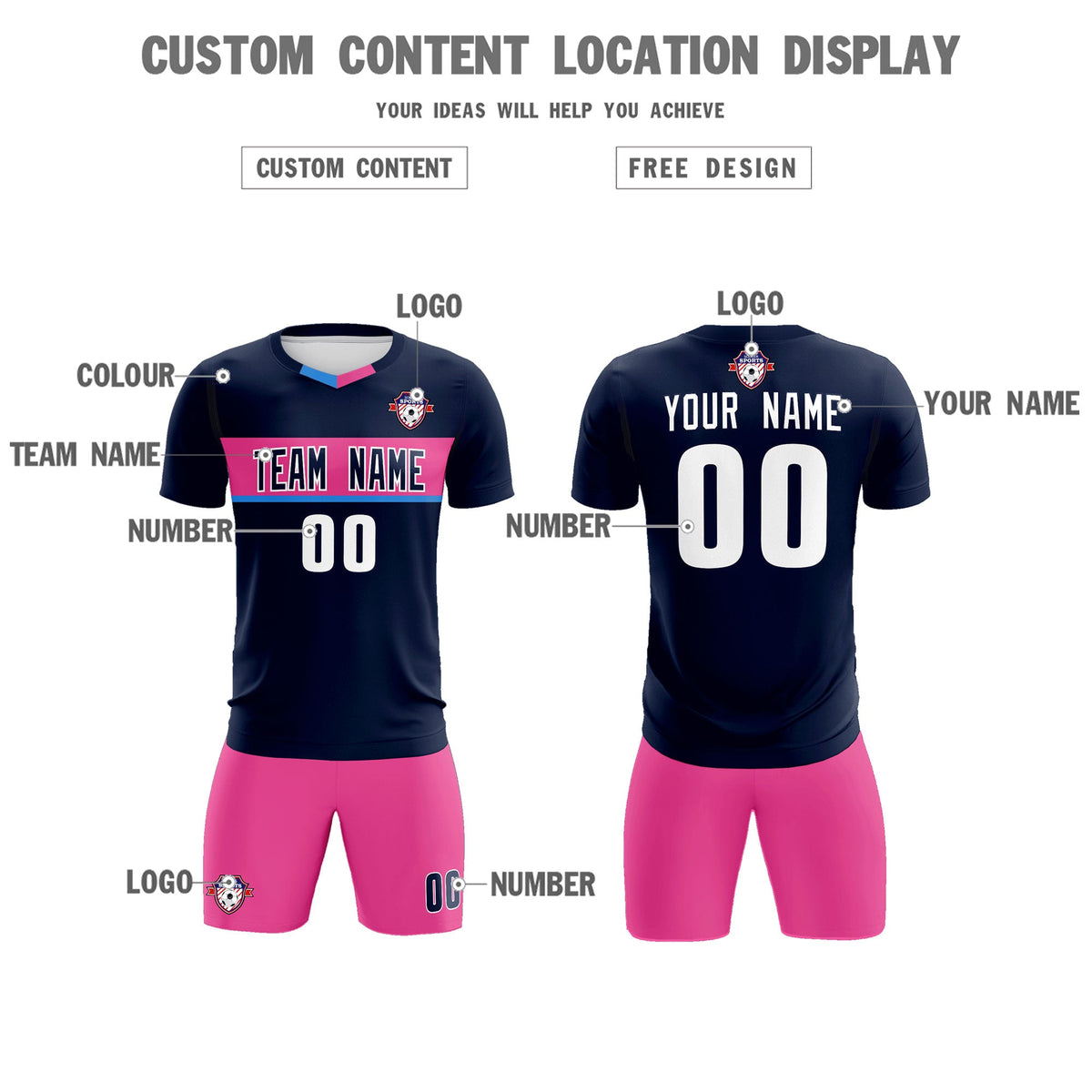 Custom Navy Classic Sports kit Football Shirt Jersey