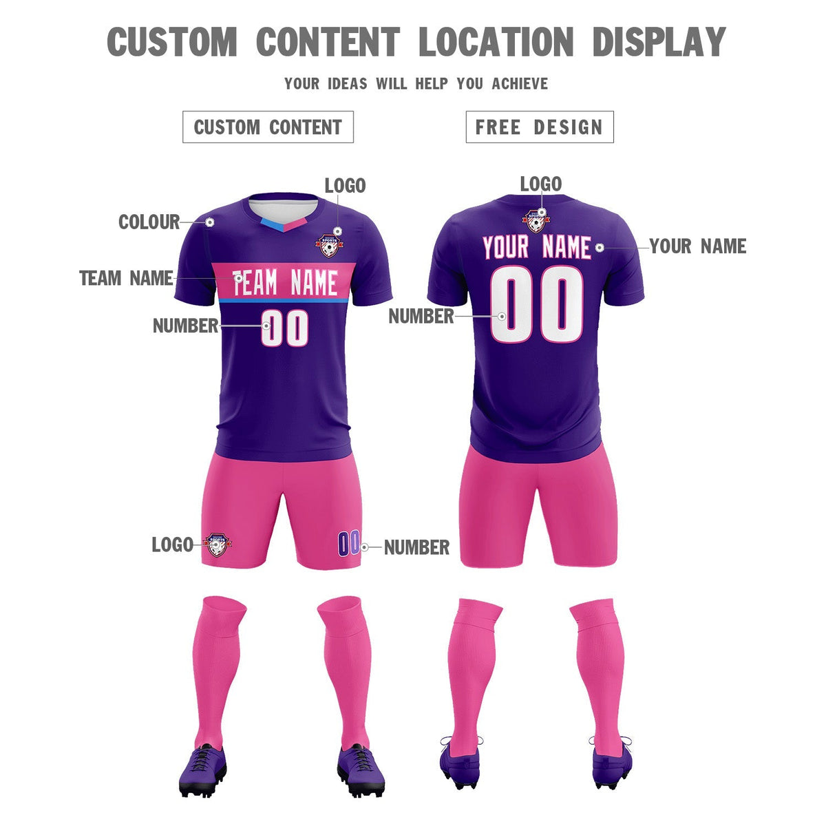 Custom Purple Classic Sports kit Football Shirt Jersey