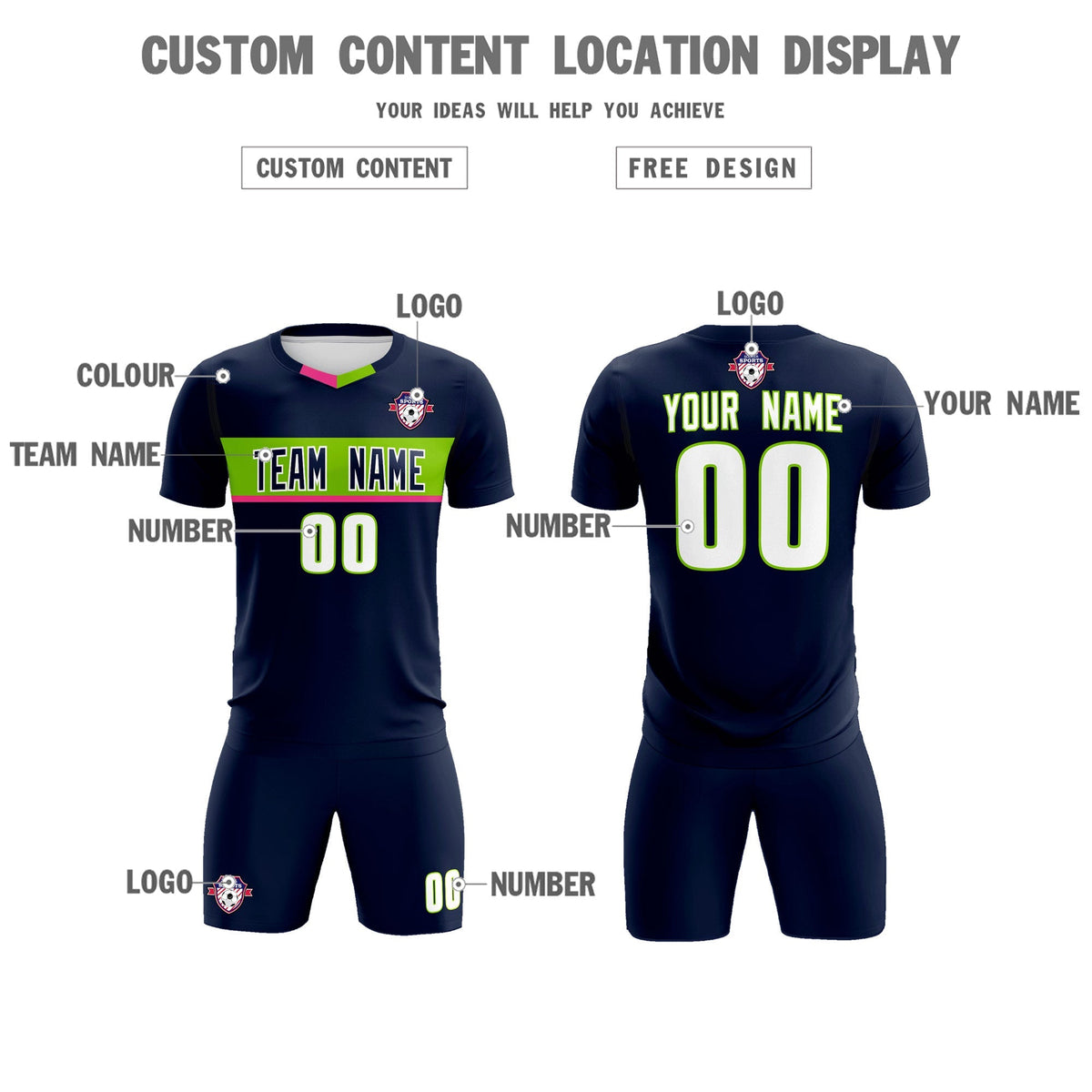 Custom Navy Classic Sports kit Football Shirt Jersey