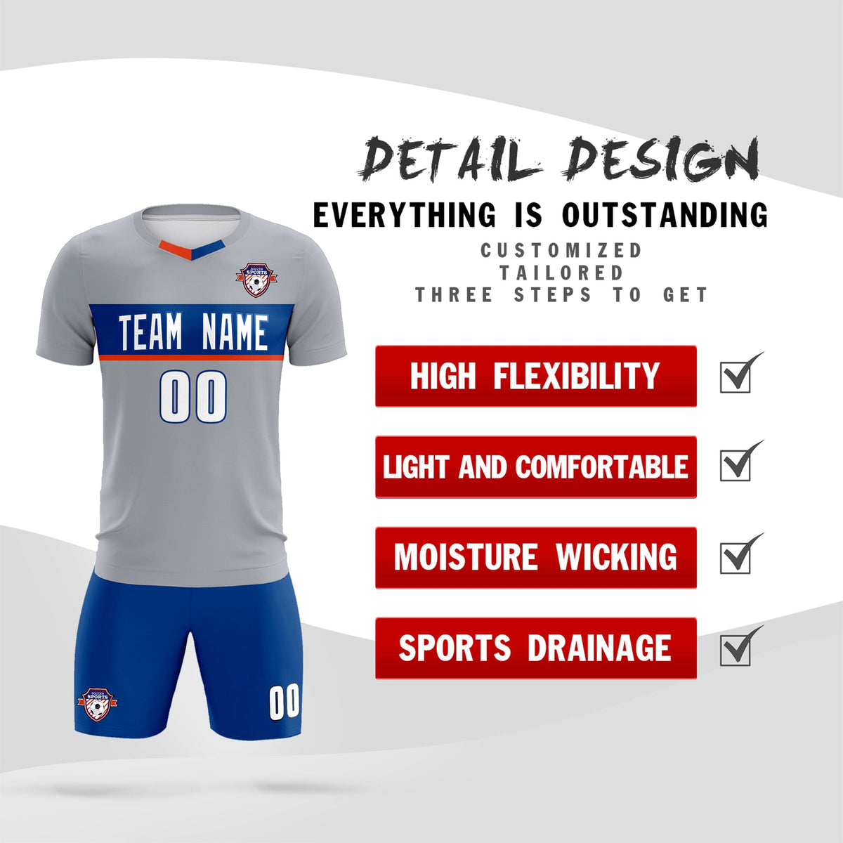 Custom Gray Classic Sports kit Football Shirt Jersey
