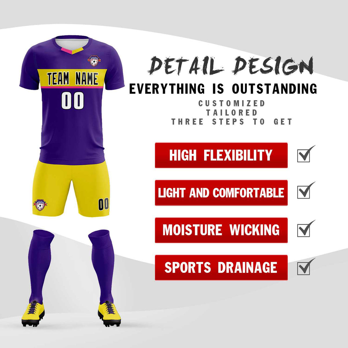 Custom Purple Classic Sports kit Football Shirt Jersey