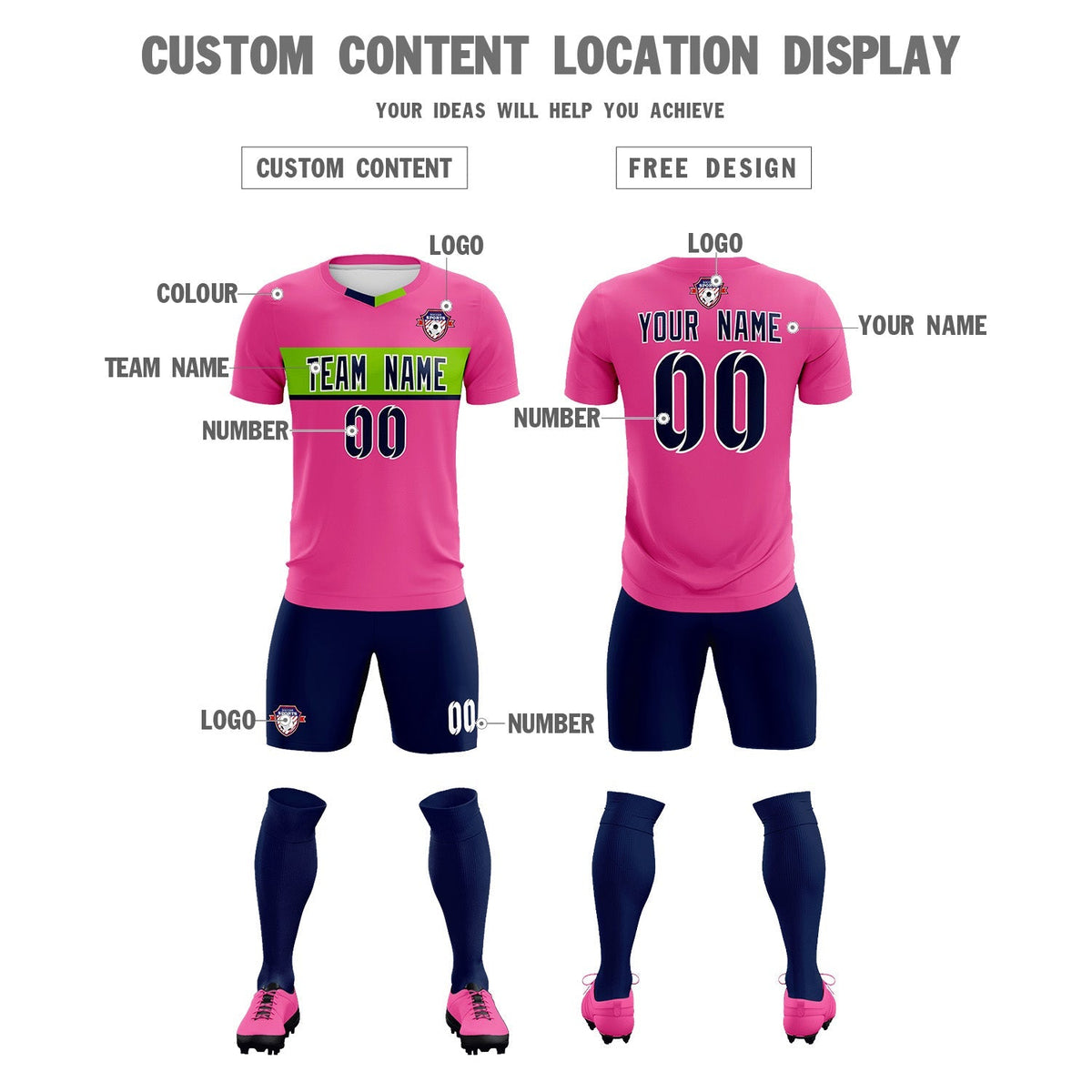 Custom Pink Classic Sports kit Football Shirt Jersey