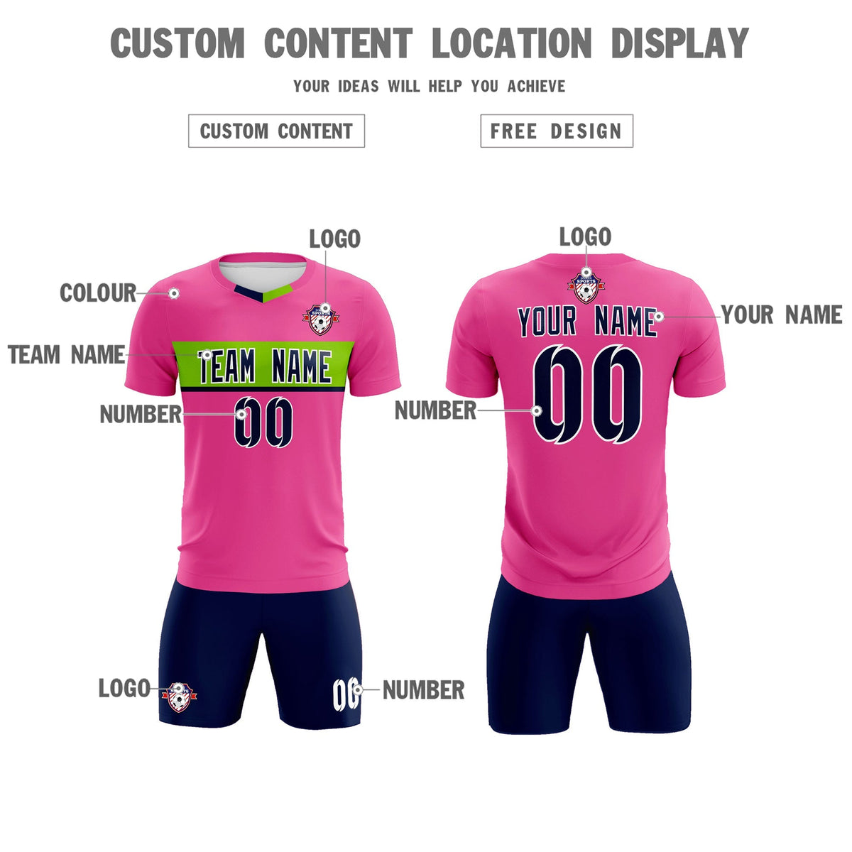 Custom Pink Classic Sports kit Football Shirt Jersey