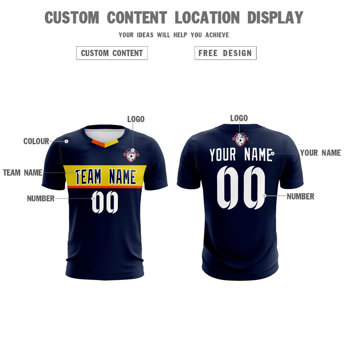 Custom Navy Classic Sports kit Football Shirt Jersey