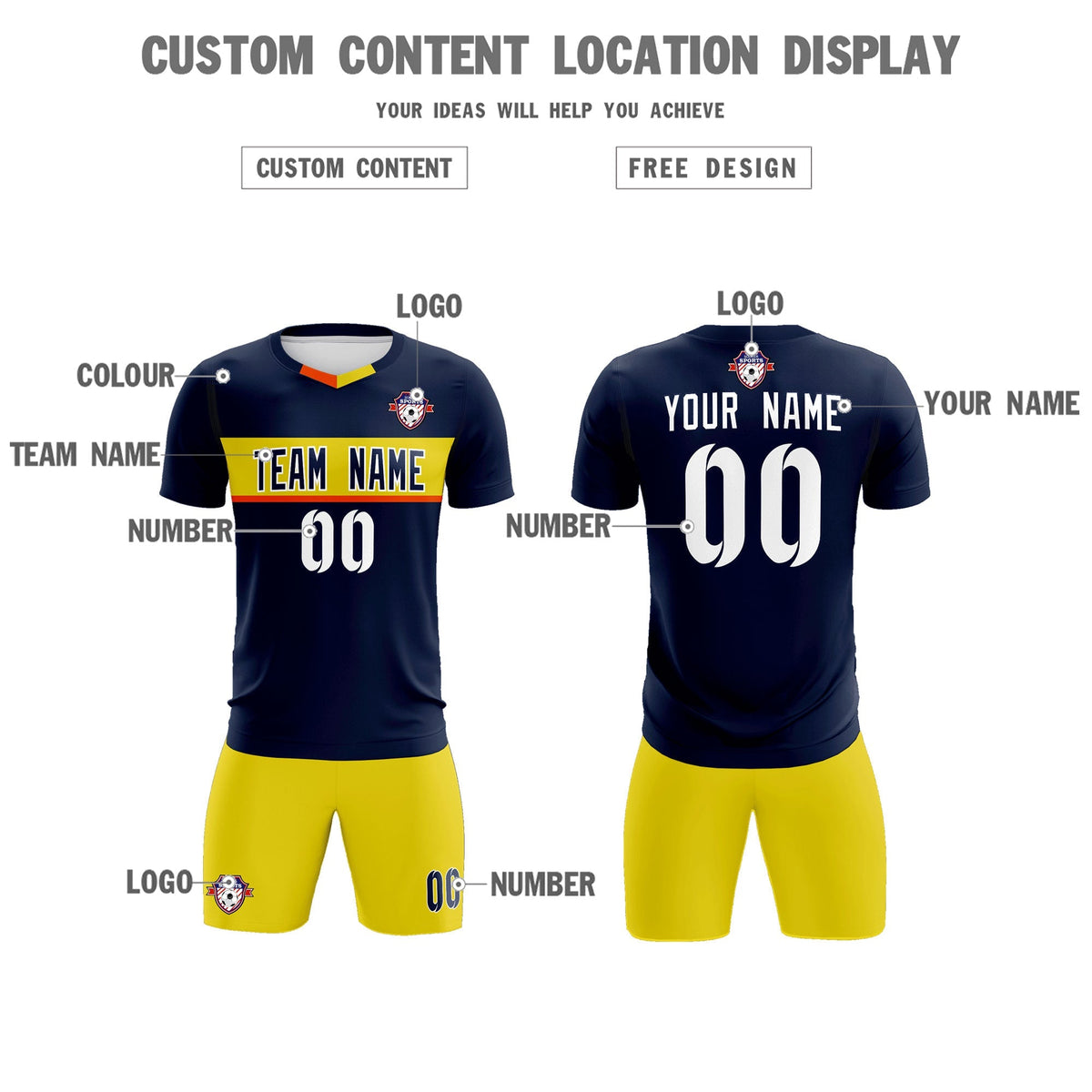 Custom Navy Classic Sports kit Football Shirt Jersey