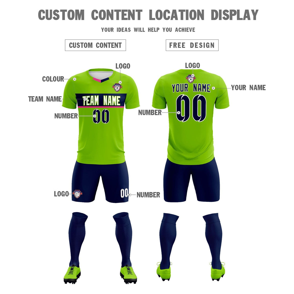 Custom Neon Green Classic Sports kit Football Shirt Jersey