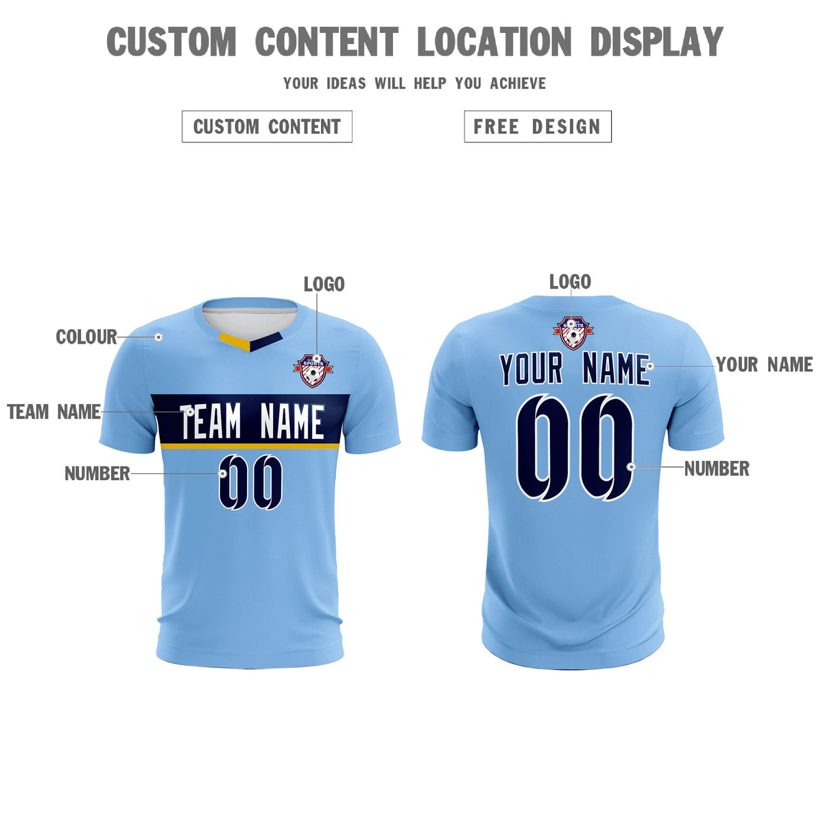 Custom Light Blue Classic Sports kit Football Shirt Jersey
