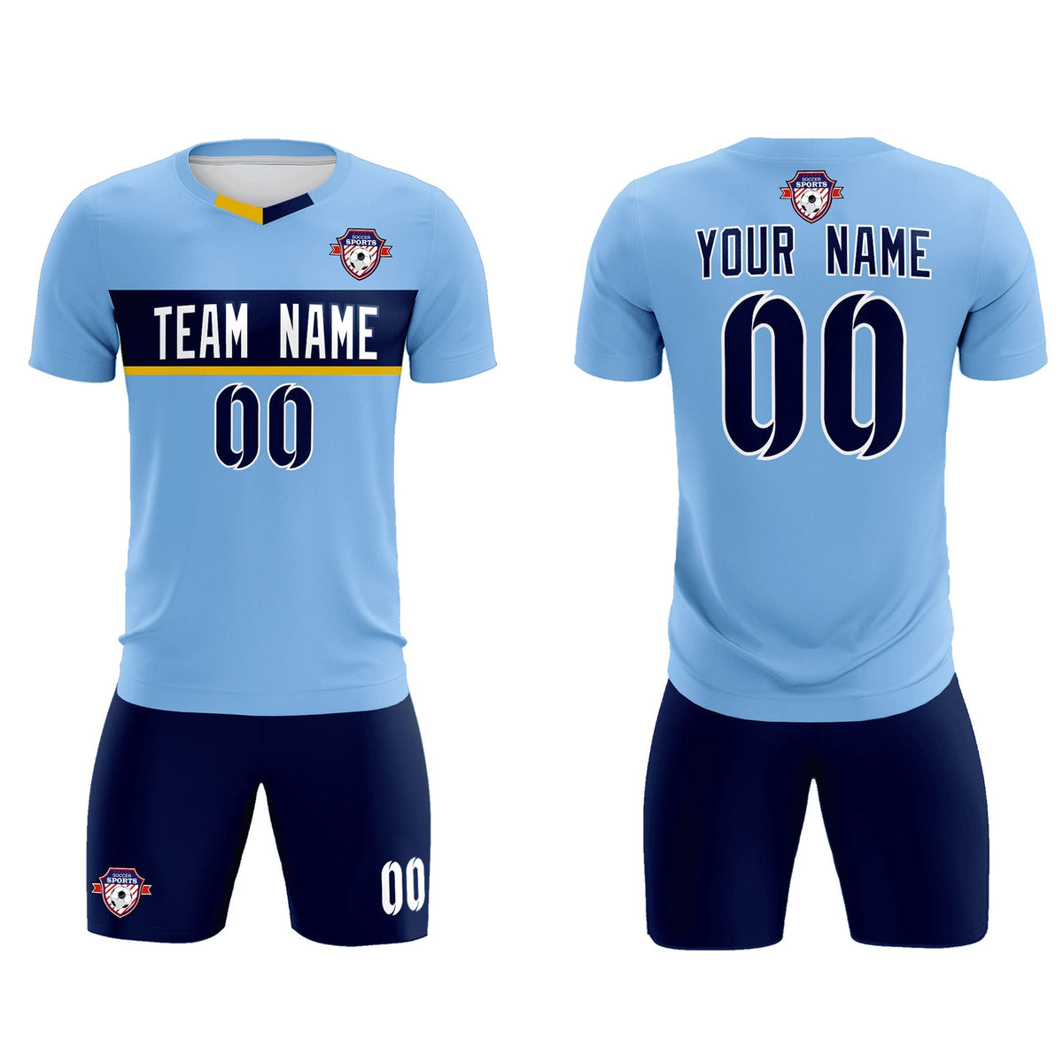 Custom Light Blue Classic Sports kit Football Shirt Jersey