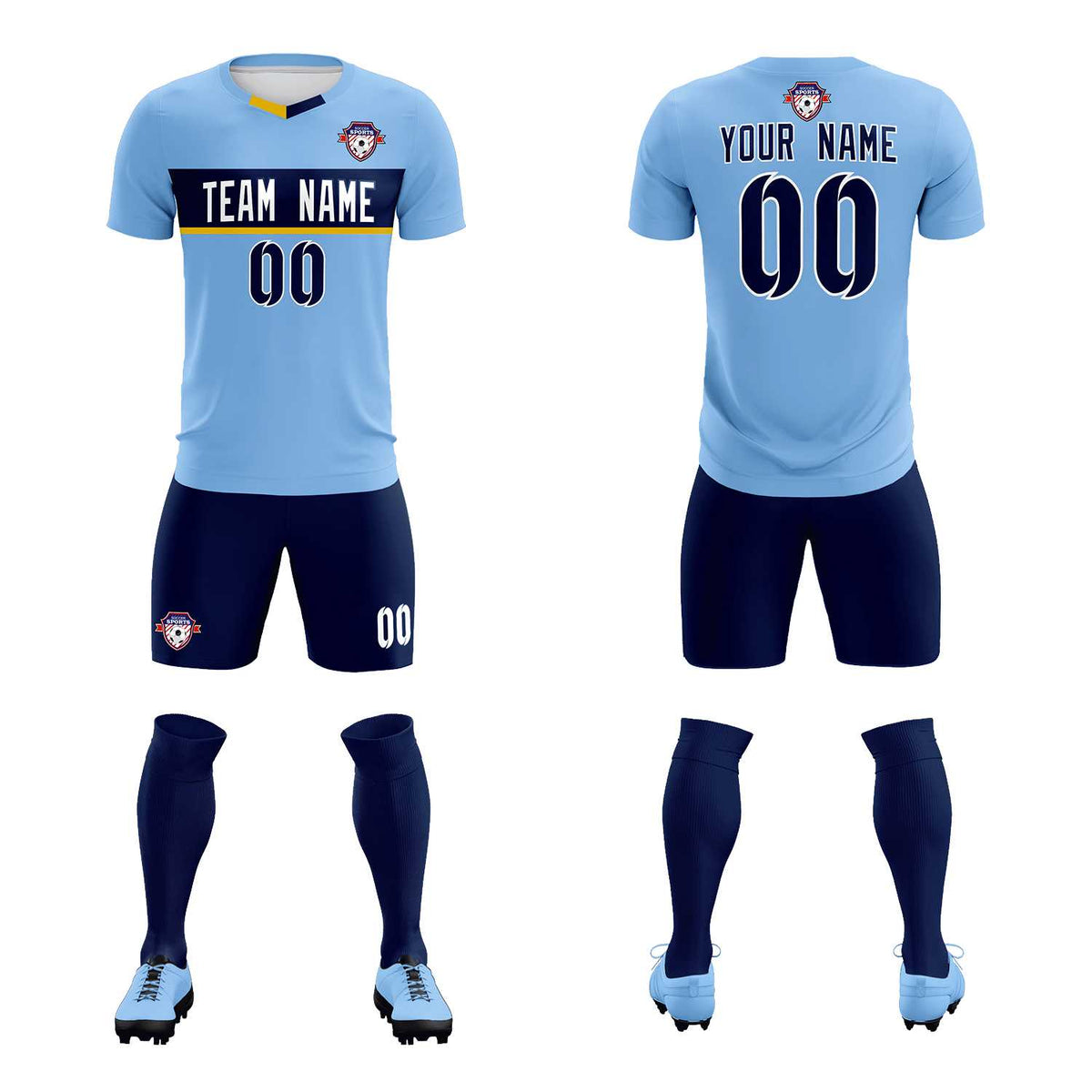Custom Light Blue Classic Sports kit Football Shirt Jersey