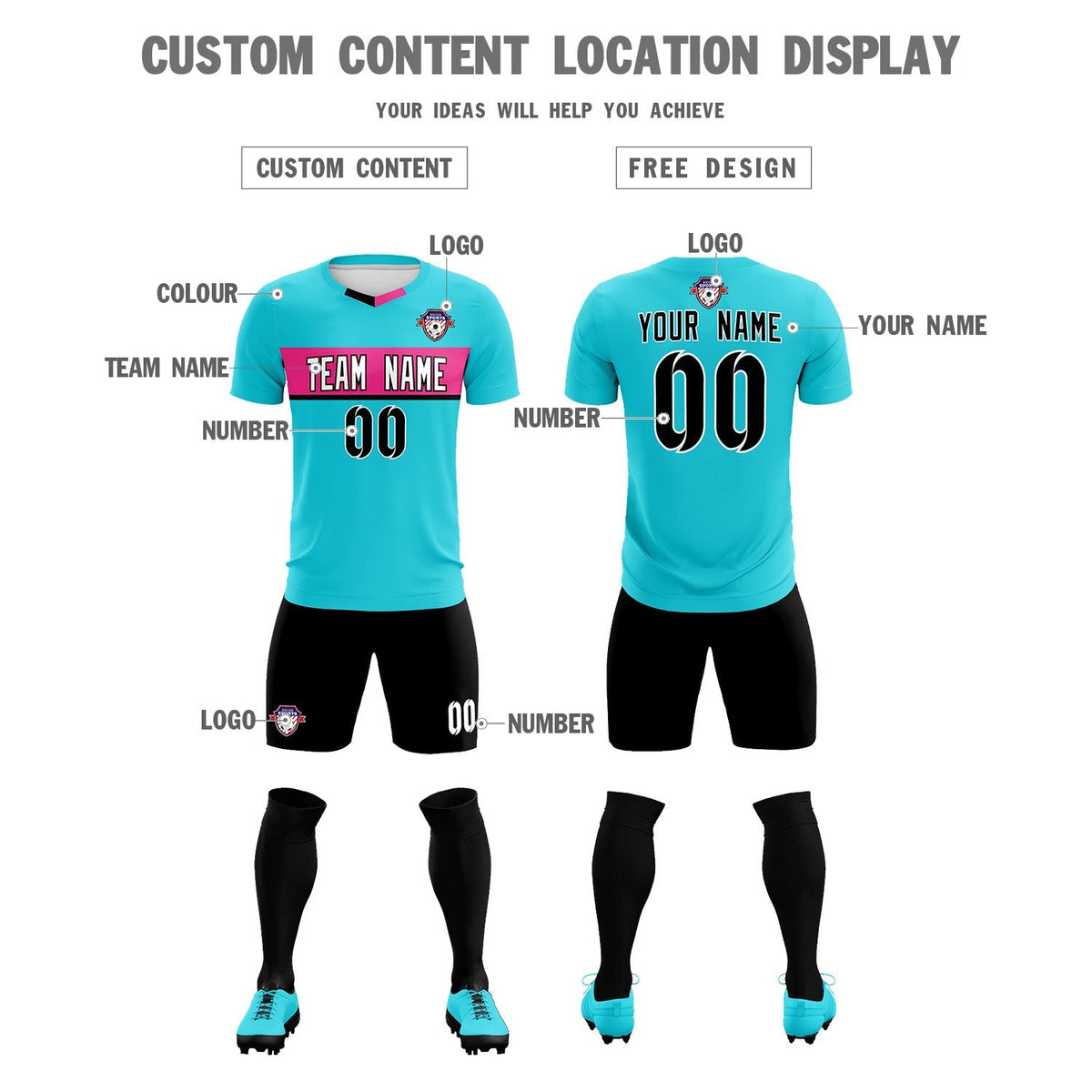 Custom Sky Blue Classic Sports kit Football Shirt Jersey