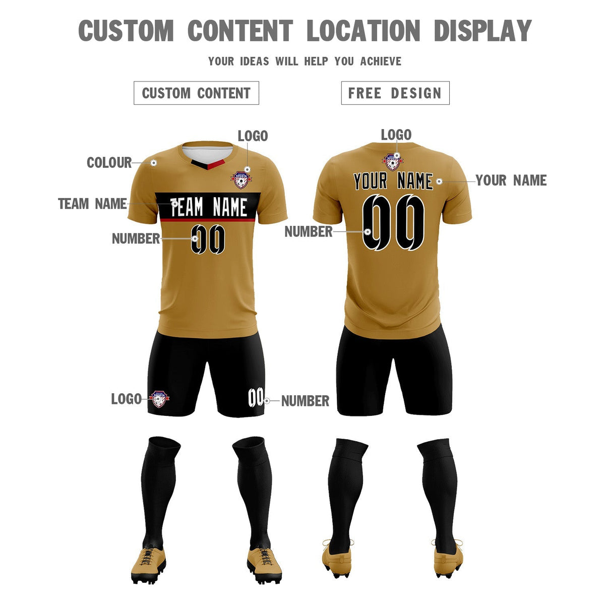 Custom Old Gold Classic Sports kit Football Shirt Jersey