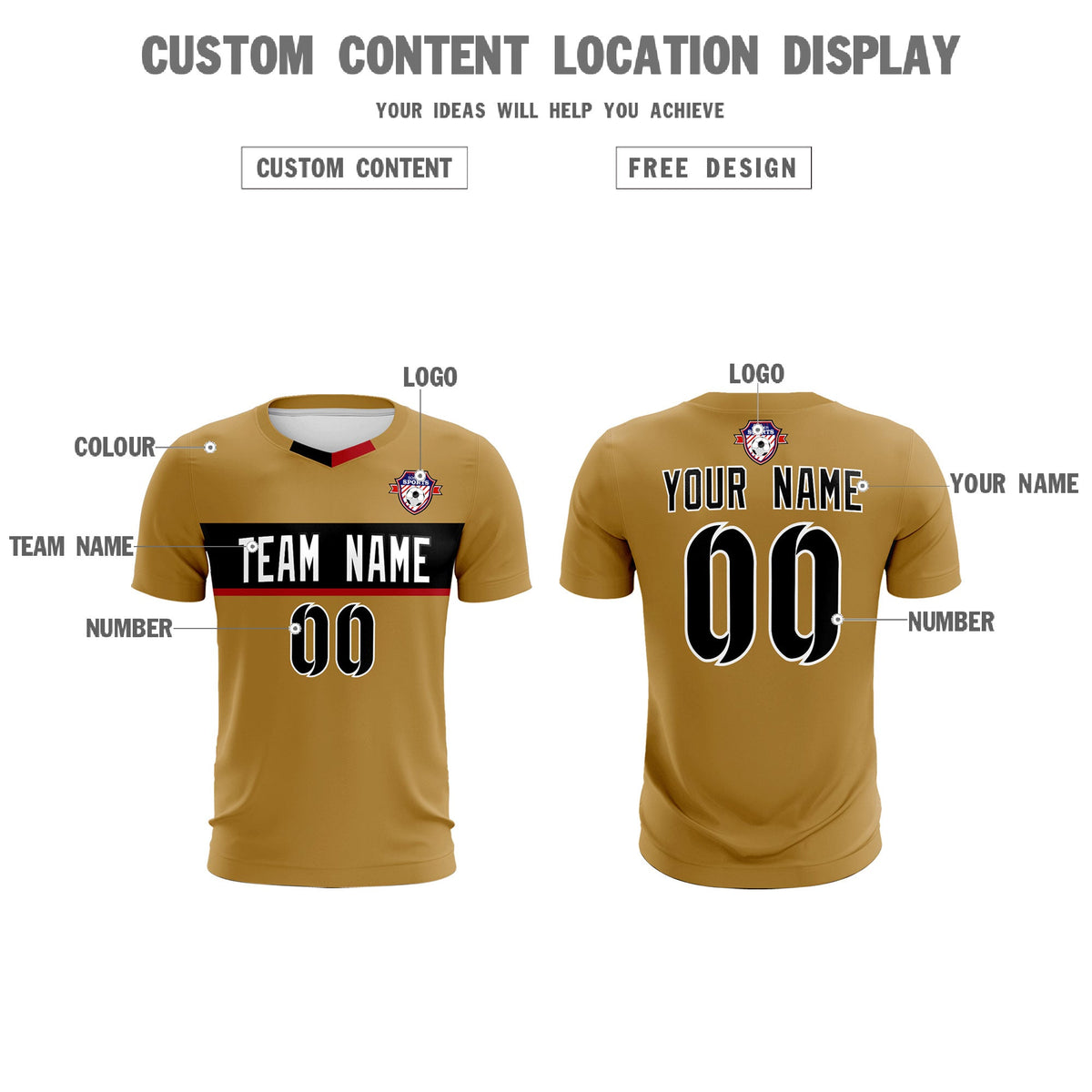 Custom Old Gold Classic Sports kit Football Shirt Jersey