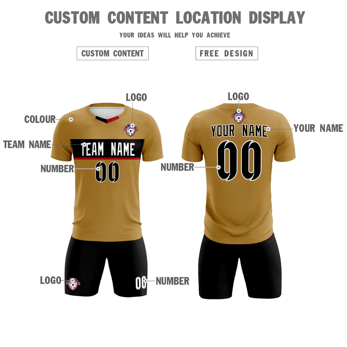 Custom Old Gold Classic Sports kit Football Shirt Jersey