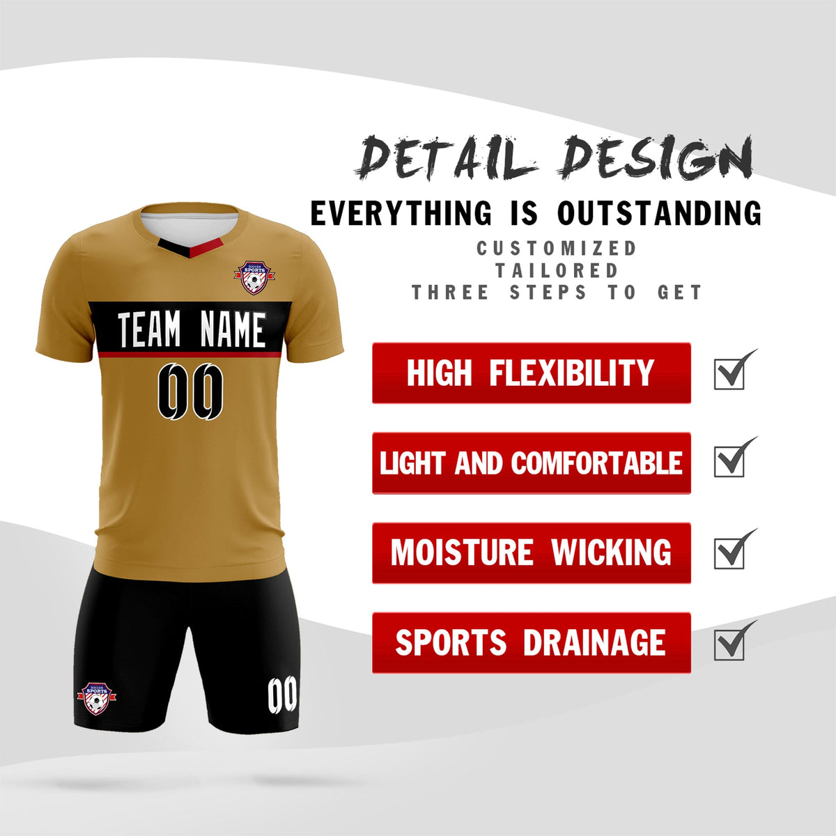 Custom Old Gold Classic Sports kit Football Shirt Jersey