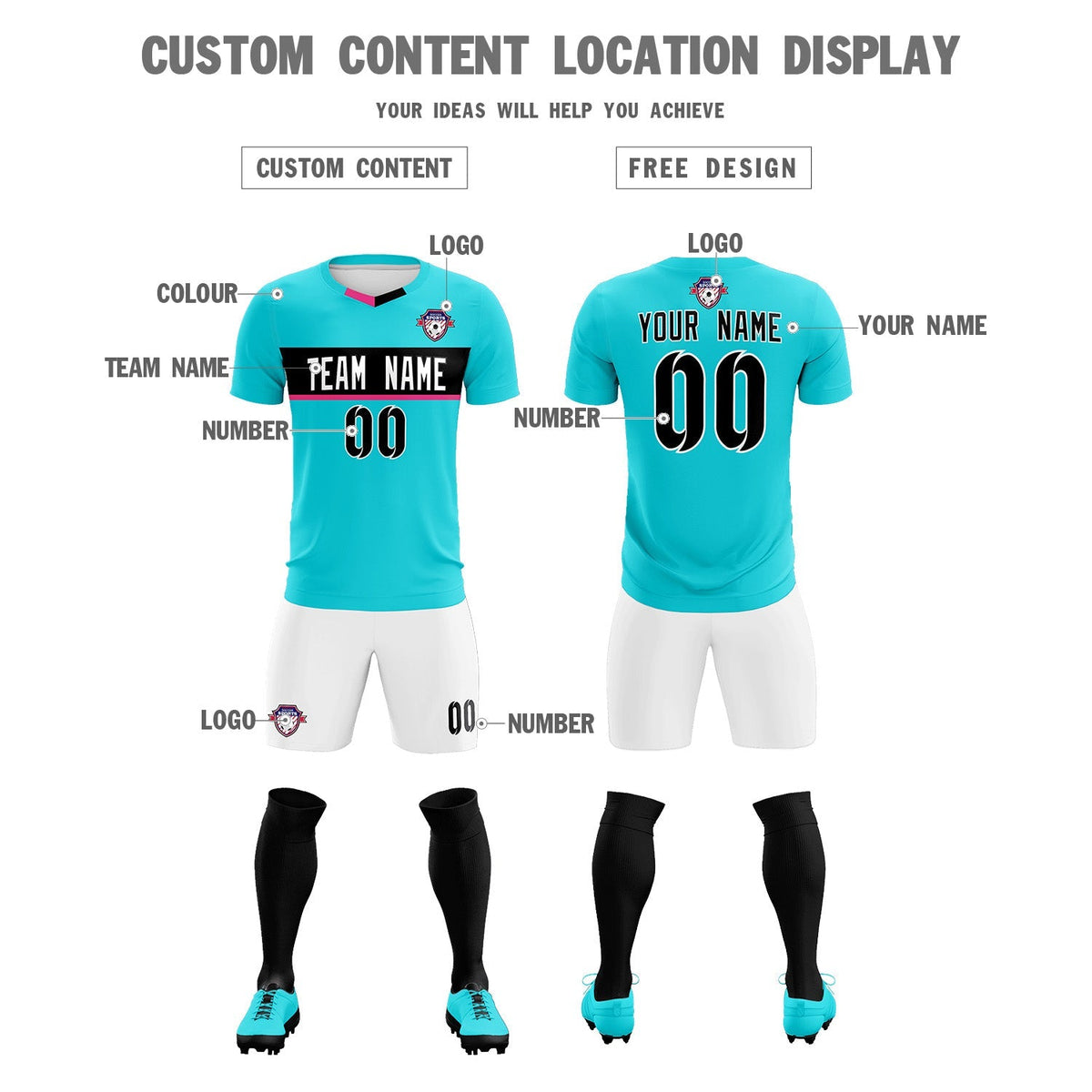 Custom Sky Blue Classic Sports kit Football Shirt Jersey