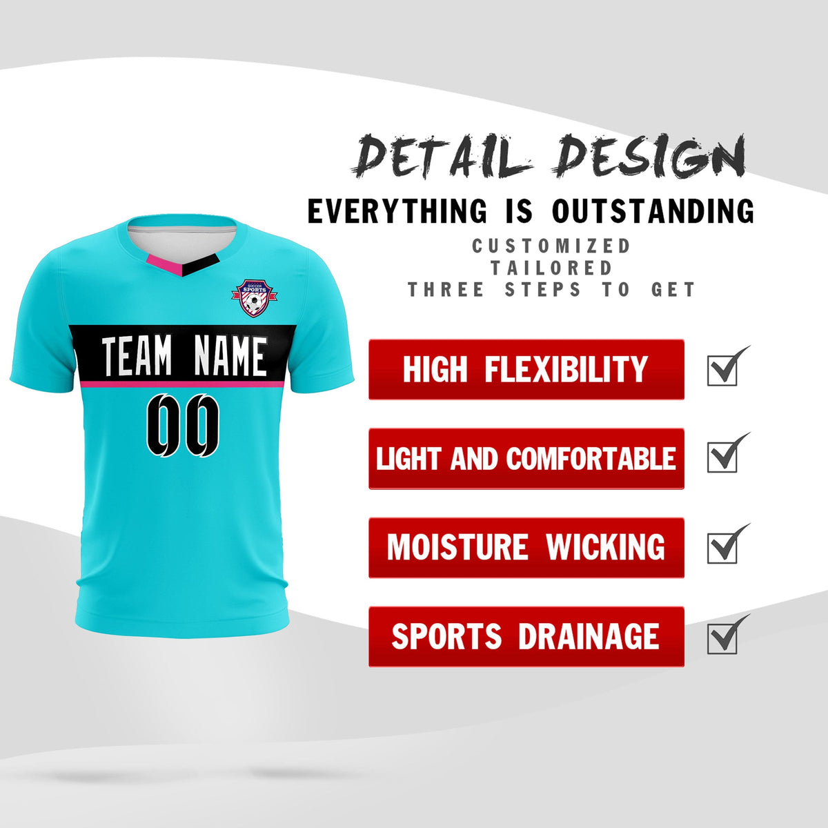 Custom Sky Blue Classic Sports kit Football Shirt Jersey