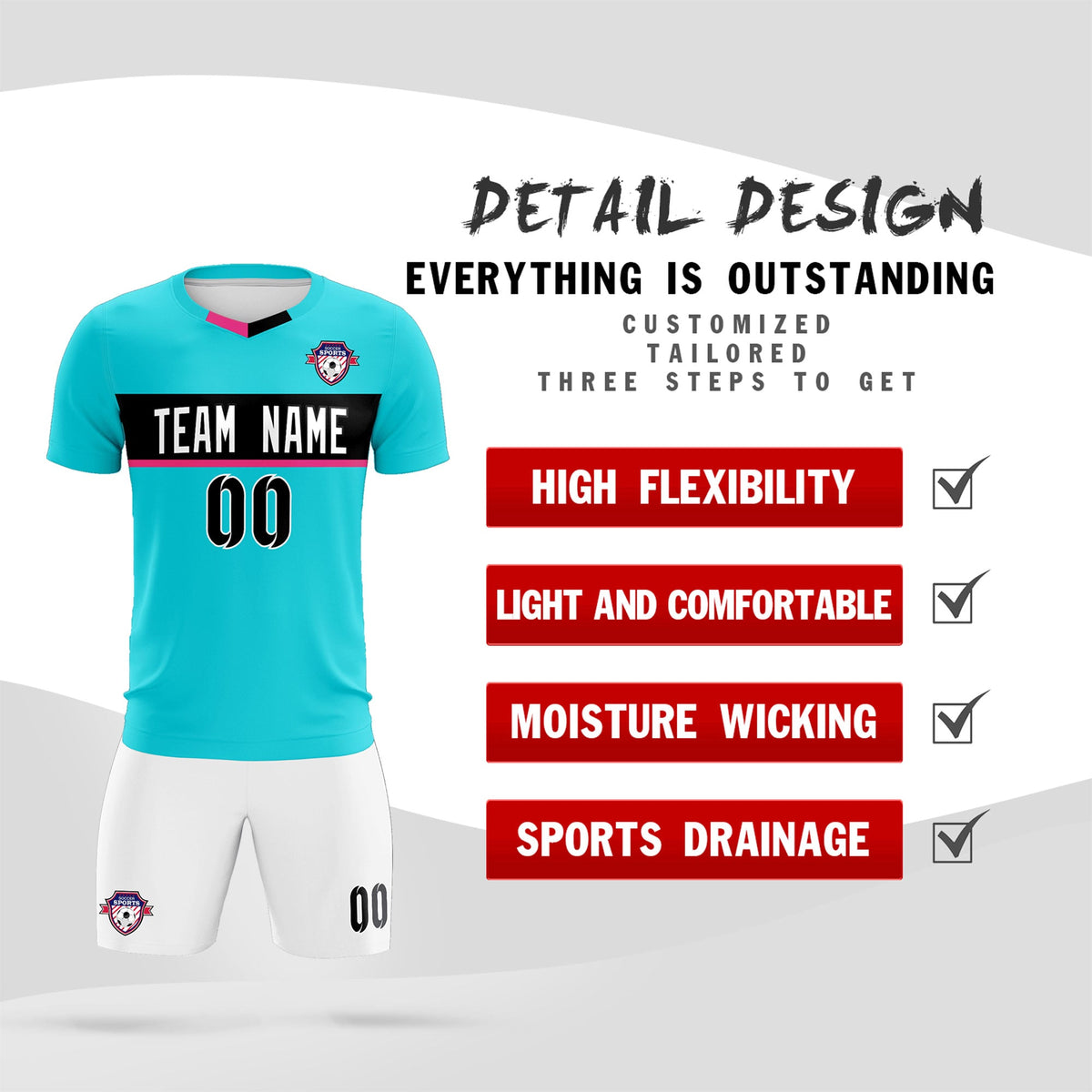 Custom Sky Blue Classic Sports kit Football Shirt Jersey