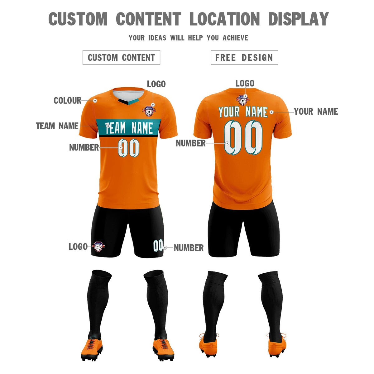 Custom Orange Classic Sports kit Football Shirt Jersey