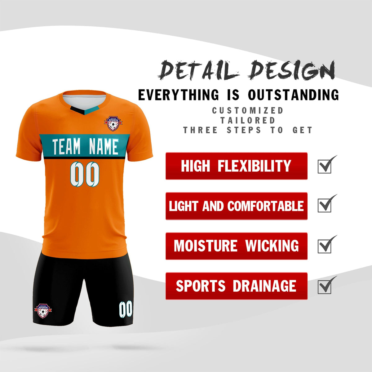 Custom Orange Classic Sports kit Football Shirt Jersey