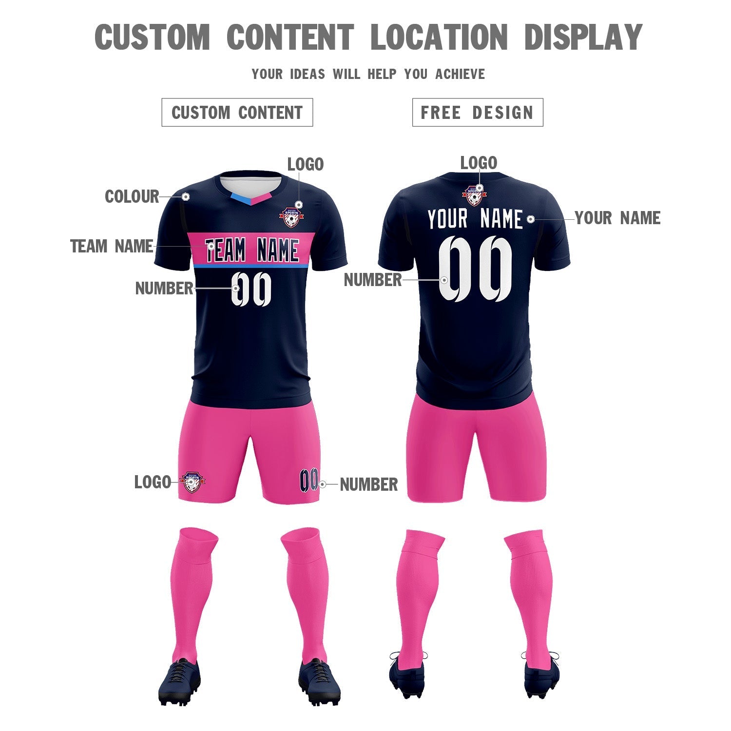 Custom Navy Classic Sports kit Football Shirt Jersey