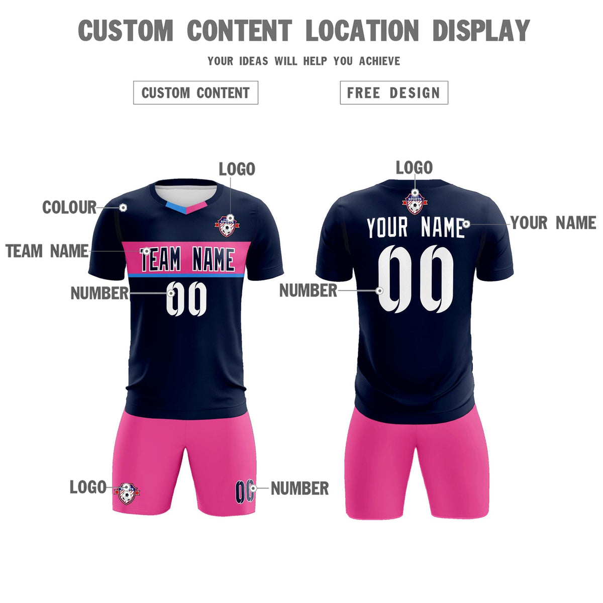 Custom Navy Classic Sports kit Football Shirt Jersey