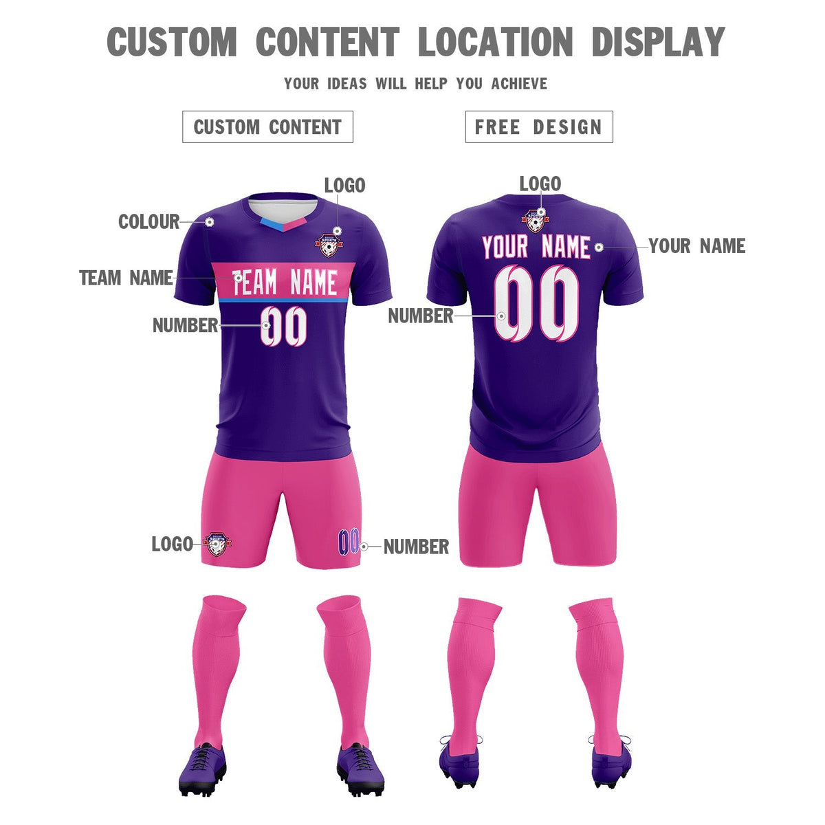Custom Purple Classic Sports kit Football Shirt Jersey
