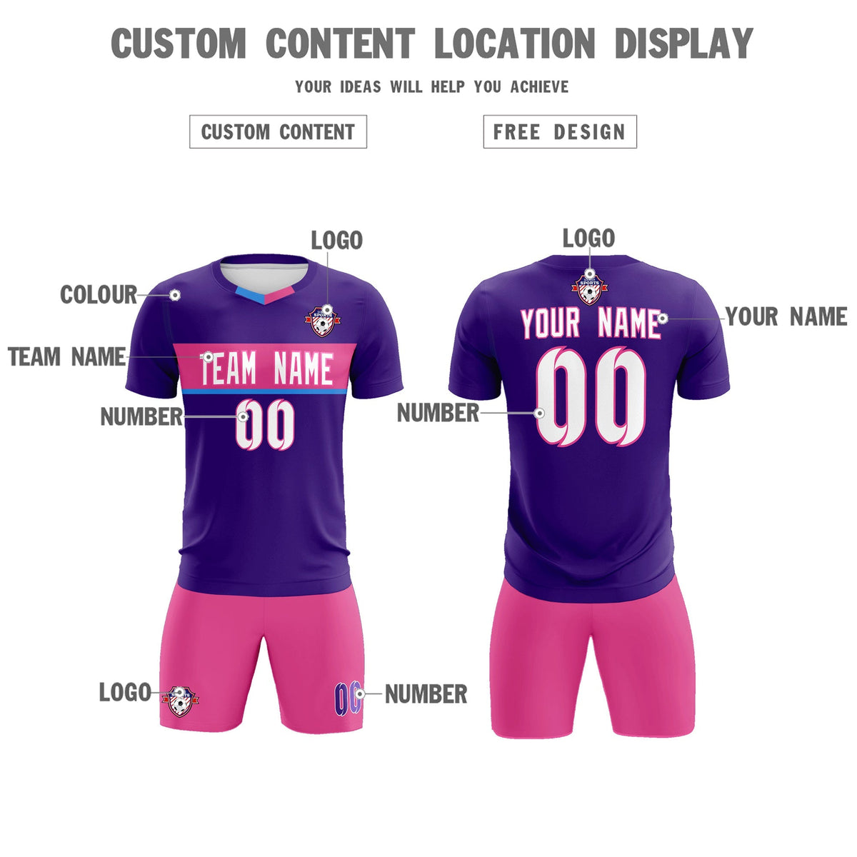 Custom Purple Classic Sports kit Football Shirt Jersey