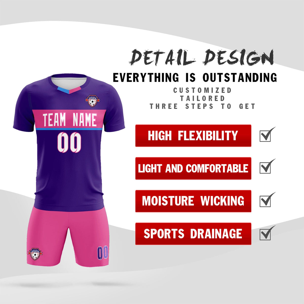 Custom Purple Classic Sports kit Football Shirt Jersey