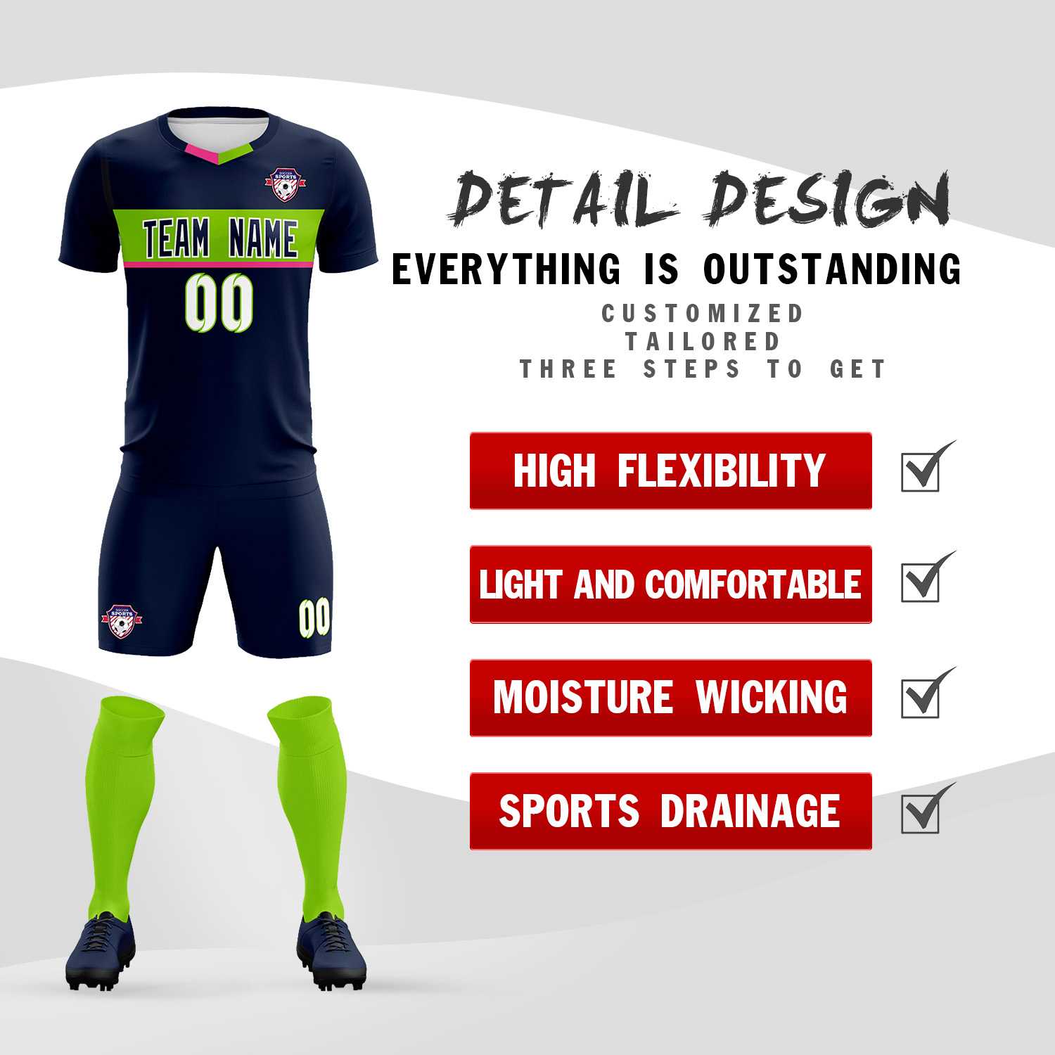 Custom Navy Classic Sports kit Football Shirt Jersey